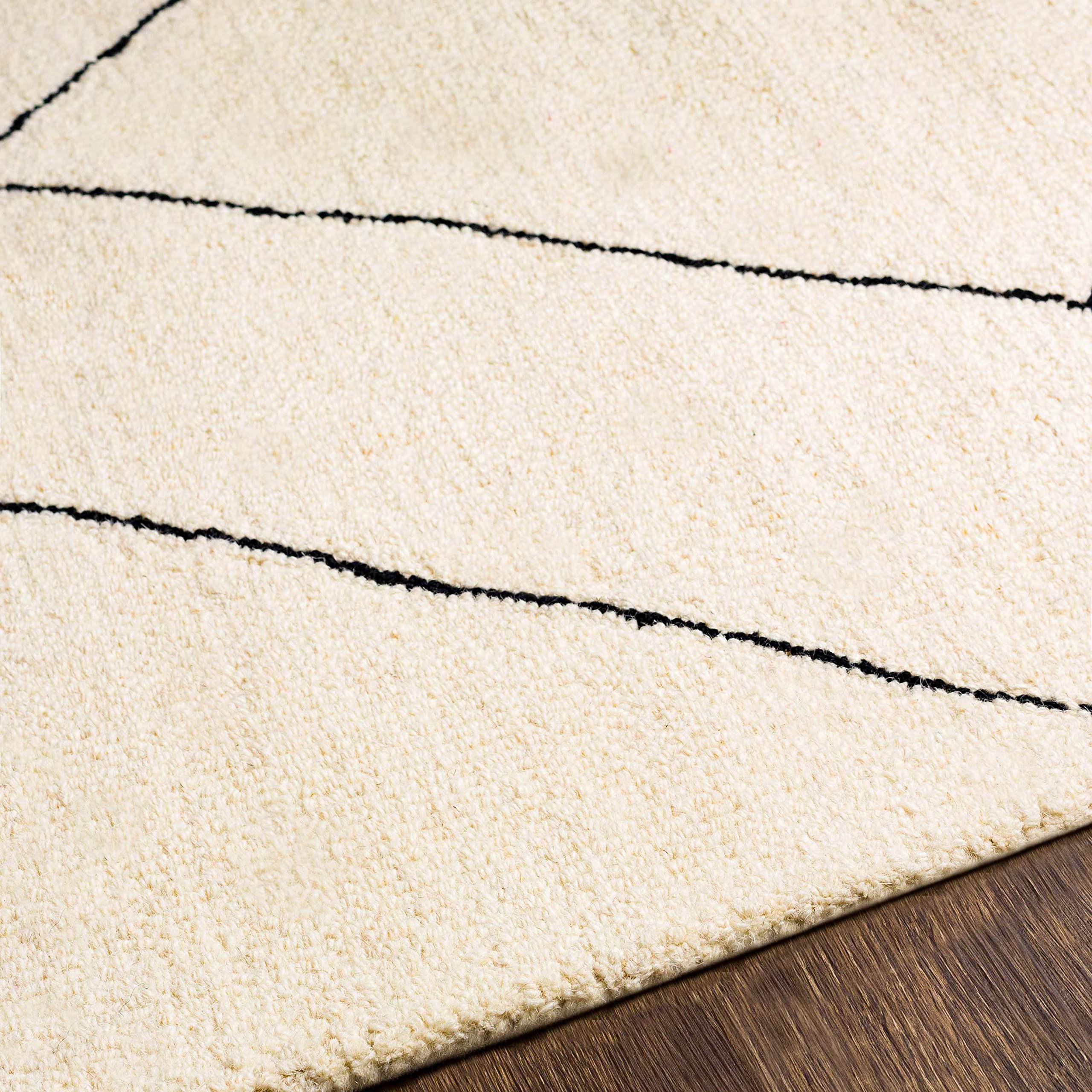Premium Hauteloom Alpaca Wool Area Rug - Soft & Durable 8' x 10' Modern Black & Beige Carpet for Living Room, Bedroom, Office - Cozy Home Decor & Floor Protection