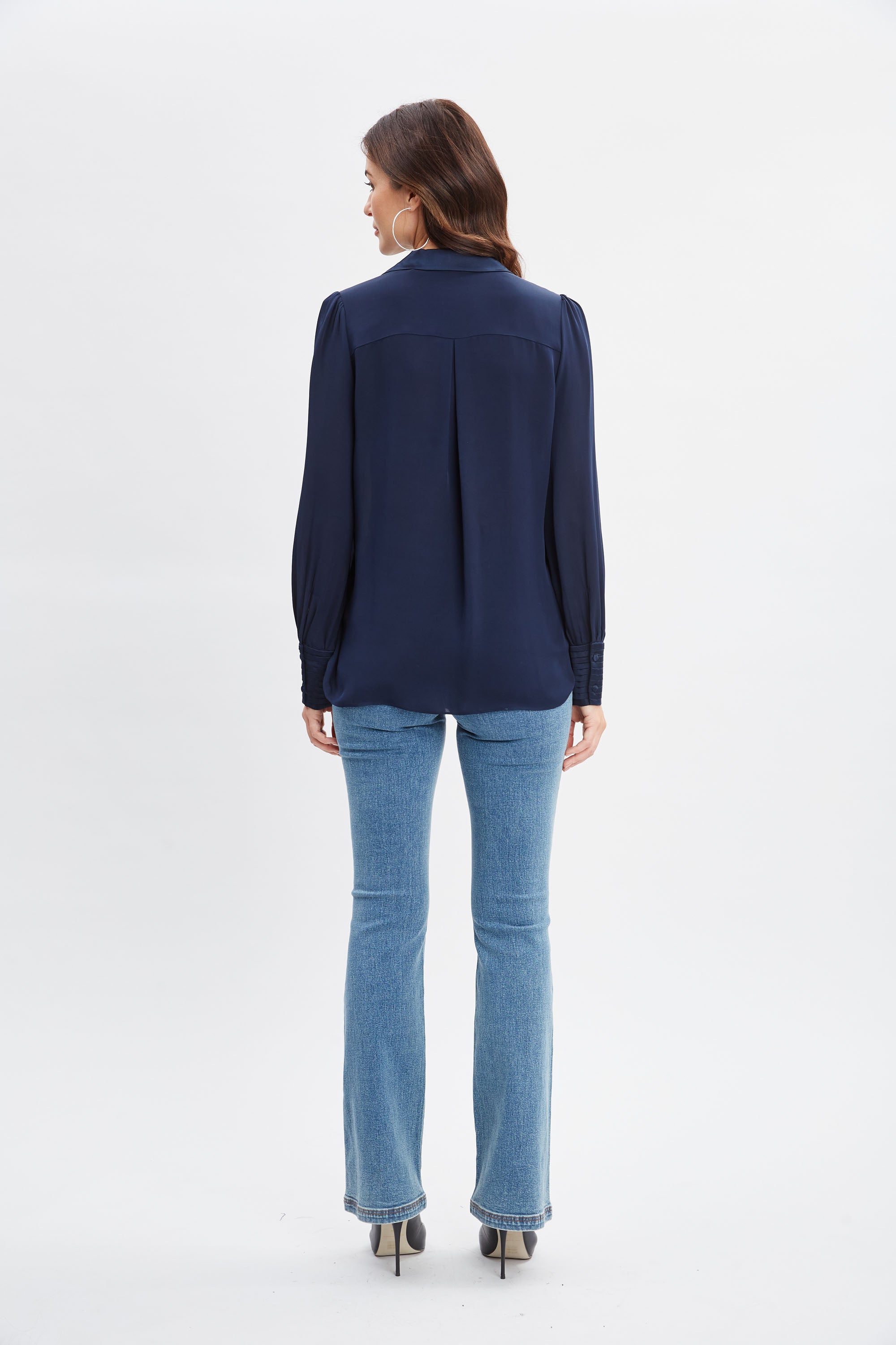 Elegant Silk Pintuck Blouse for Women - Soft & Luxurious Button-Down Shirt for Office, Party & Special Occasions