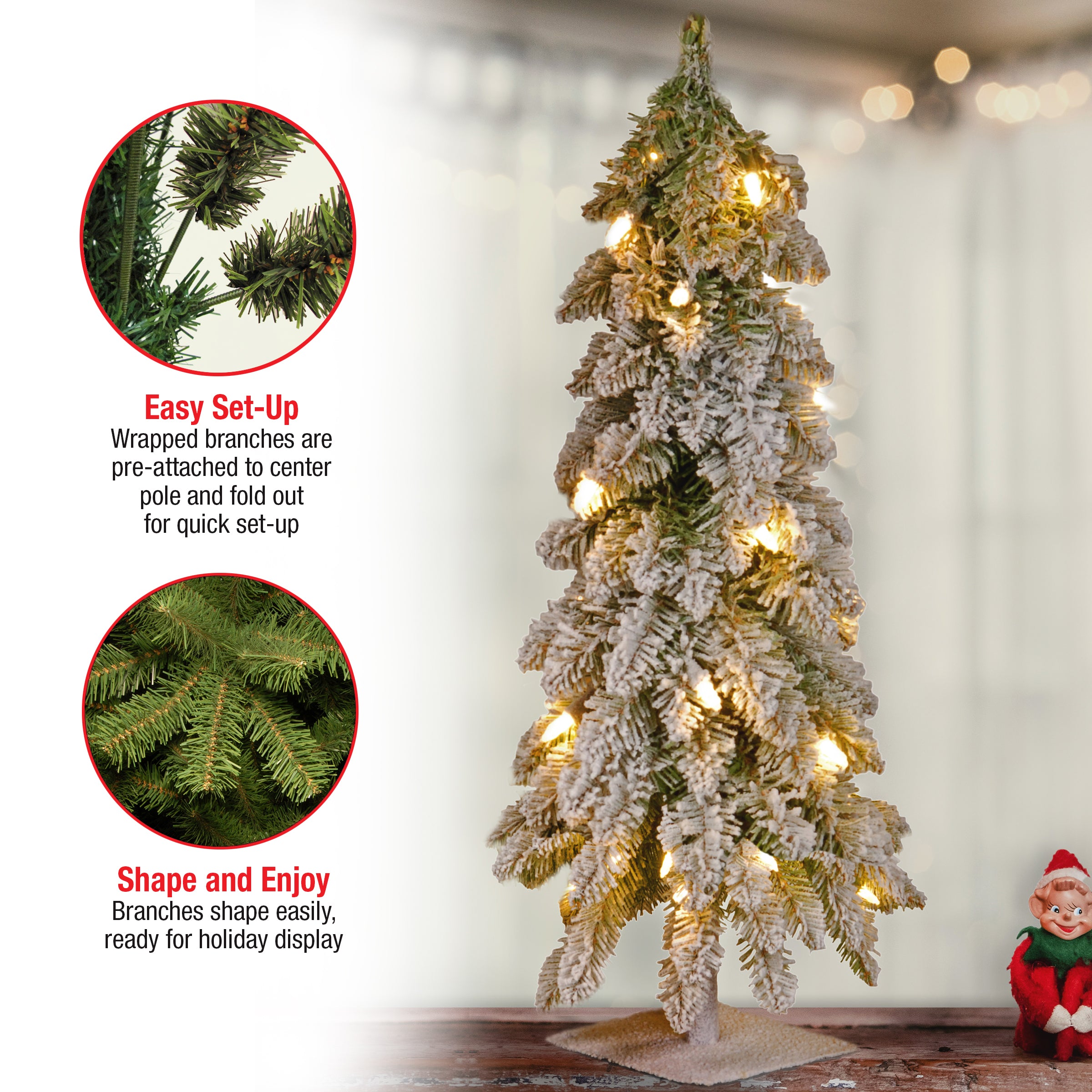 2 ft Pre-Lit Snowy Downswept Artificial Christmas Tree with Clear LED Lights - Perfect for Home, Office & Holiday Decorations