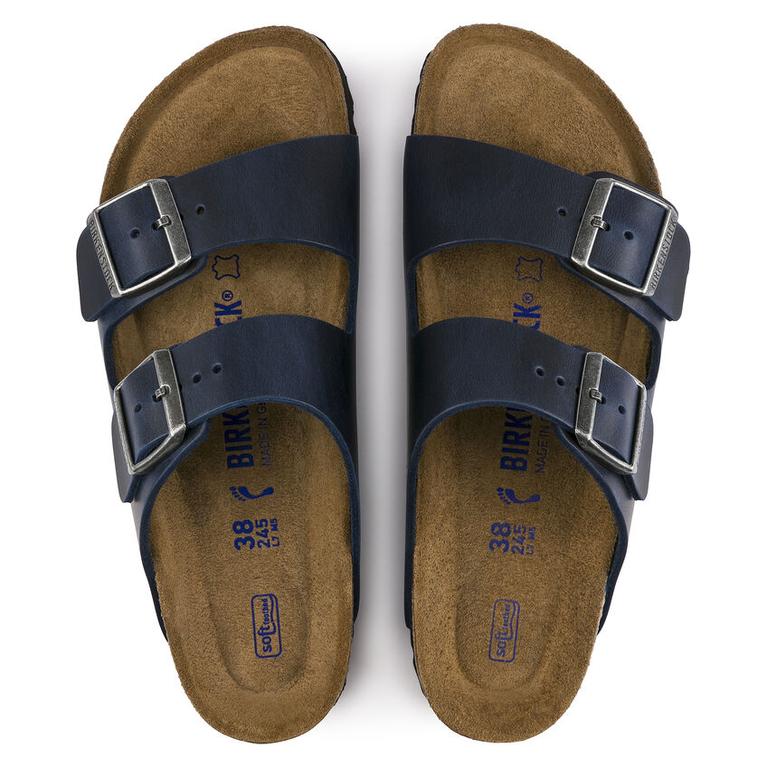 Birkenstock Arizona Oiled Leather Soft Footbed Sandals for Women & Men - Comfortable Blue Leather Sandals for Walking, Travel & Summer Outfits