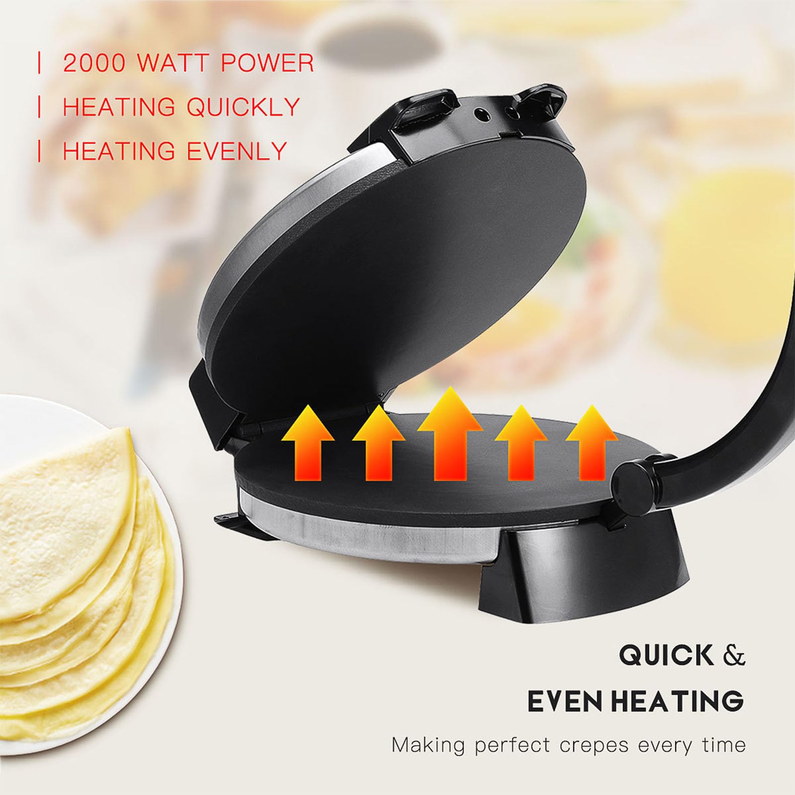 Electric Roti Maker - 10 Inch Non-Stick Automatic Tortilla Press with Removable Handle for Chapati, Roti & Flatbread - Perfect for Home Cooking, Restaurants & Meal Prep (Black)
