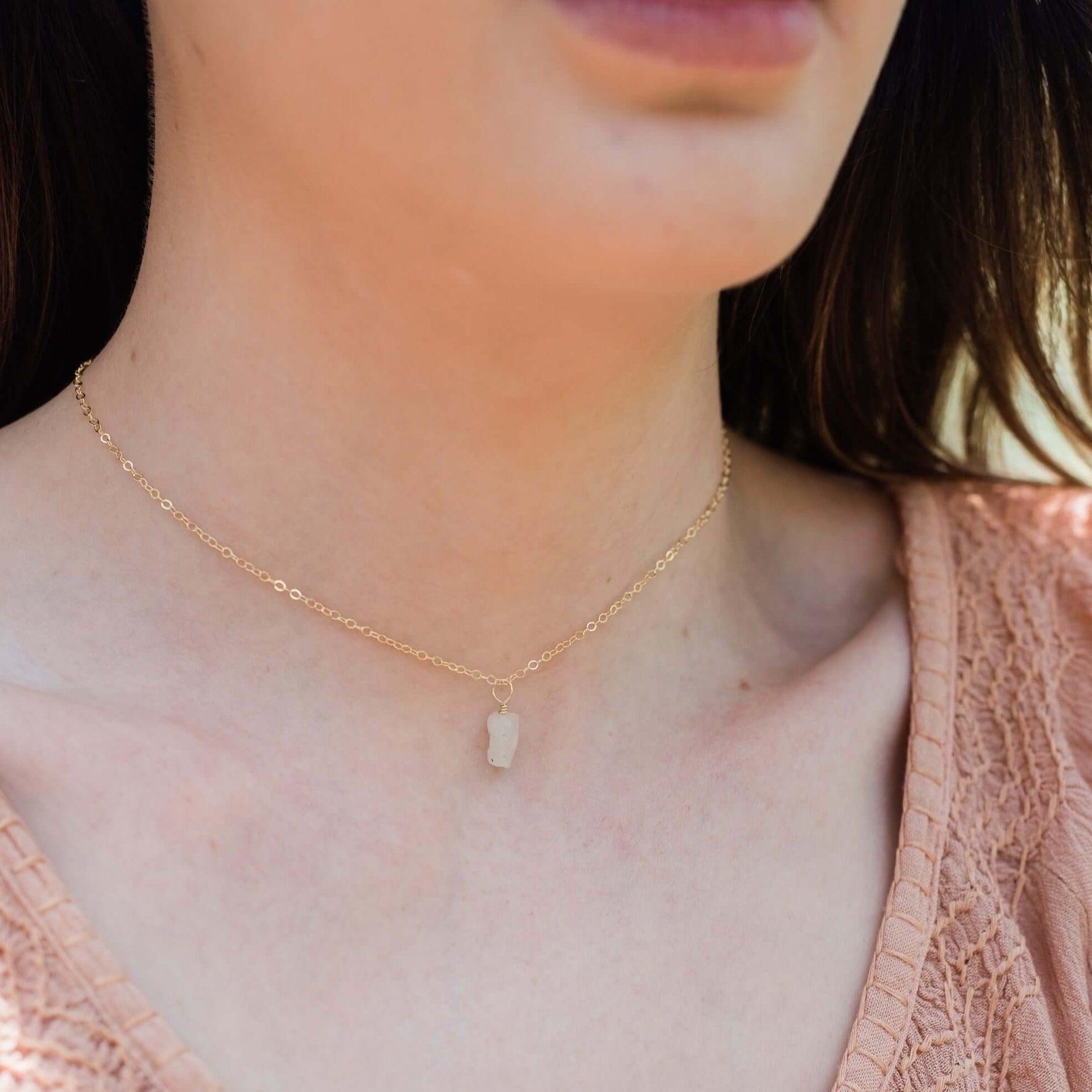 Natural Rainbow Moonstone Pendant Necklace - Tiny Rough Gemstone Choker for Boho Jewelry & Spiritual Healing