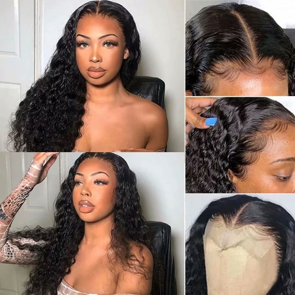 QUINLUX 18 Inch HD Transparent Lace Front Wigs - 13x6 Deep Water Wave Human Hair Wig with Pre-Plucked Hairline, 150% Density Brazilian Curly Hair for Women | Glueless & Invisible Lace Wig for Daily Wear, Parties & Special Occasions