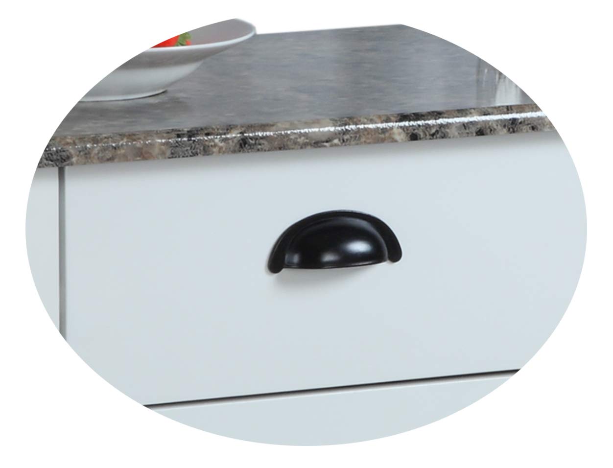 King's Brand White Finish Wood & Marble Vinyl Top Kitchen Storage Cabinet Cart - Perfect for Small Spaces, Pantry Organization & Dining Room Storage