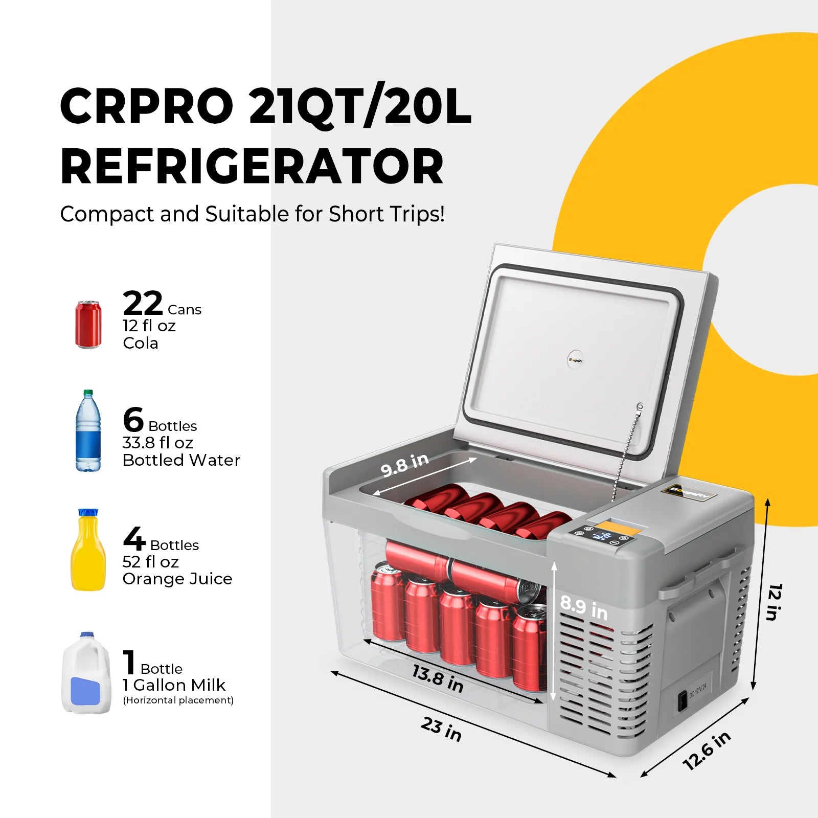 BougeRV CRPRO20 21-Quart 12V Portable Car Refrigerator Freezer - Compact Cooling for Road Trips, Camping & Outdoor Adventures