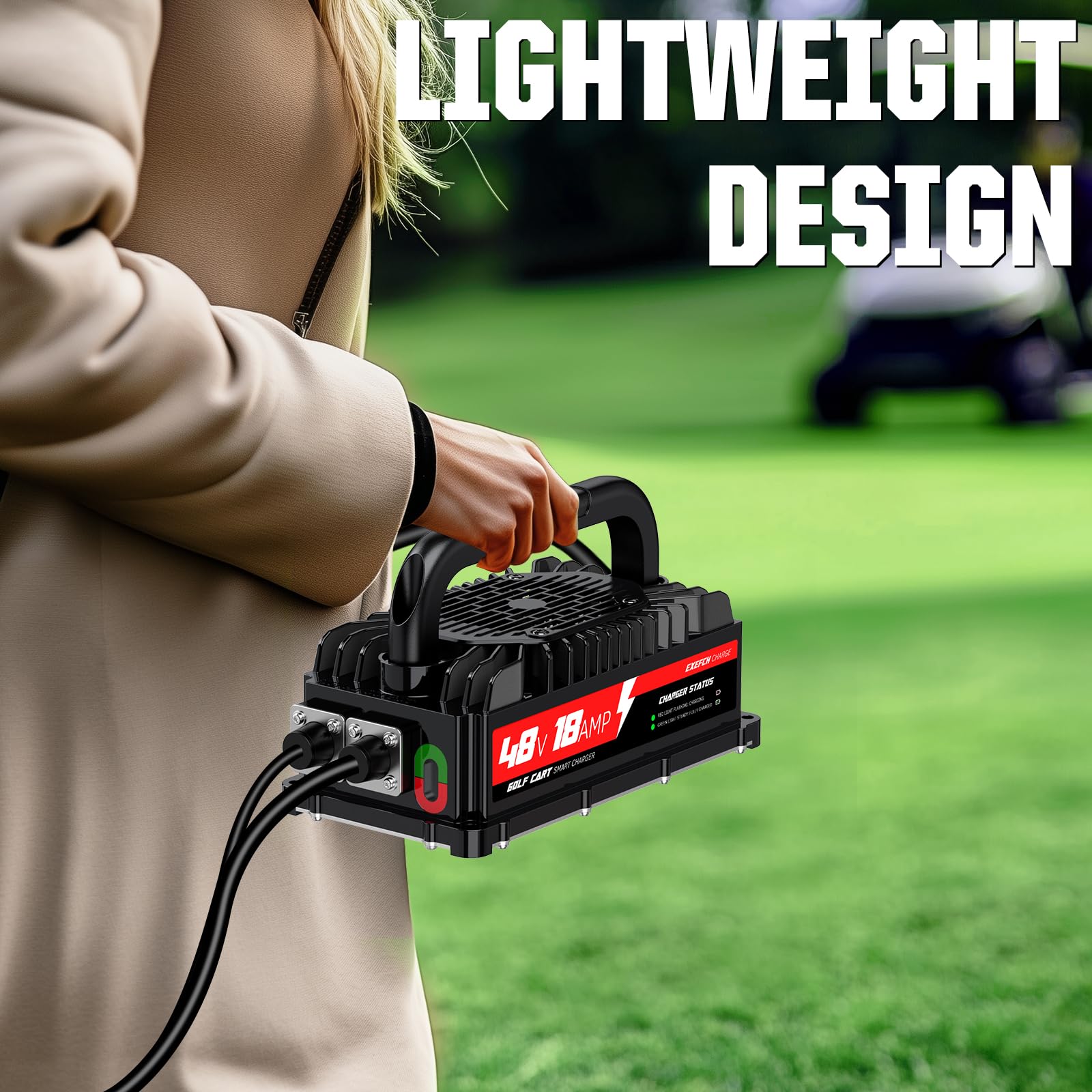 Club Car DS 48V Golf Cart Battery Charger - 18A Smart Charger with 3-Pin Round Plug for Lead Acid Batteries | 800W Fast Charging, 17FT Cable & Socket Included | Perfect for Golf Courses, Resorts & Home Use