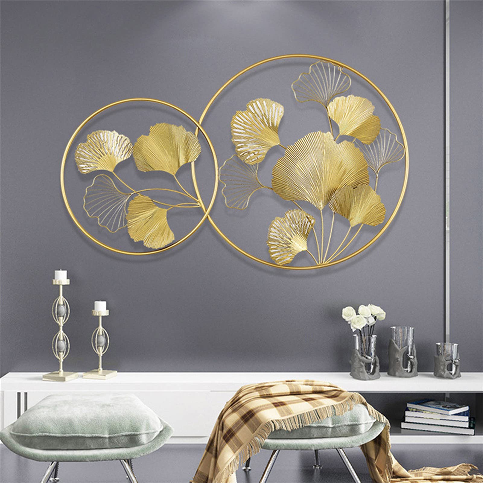 Golden Ginkgo Leaf Metal Wall Art - 62x100cm Elegant Gold Leaves Wall Decor for Living Room, Bedroom, Hotel & Cafe - Perfect for Christmas Home Decoration & Seasonal Interior Design