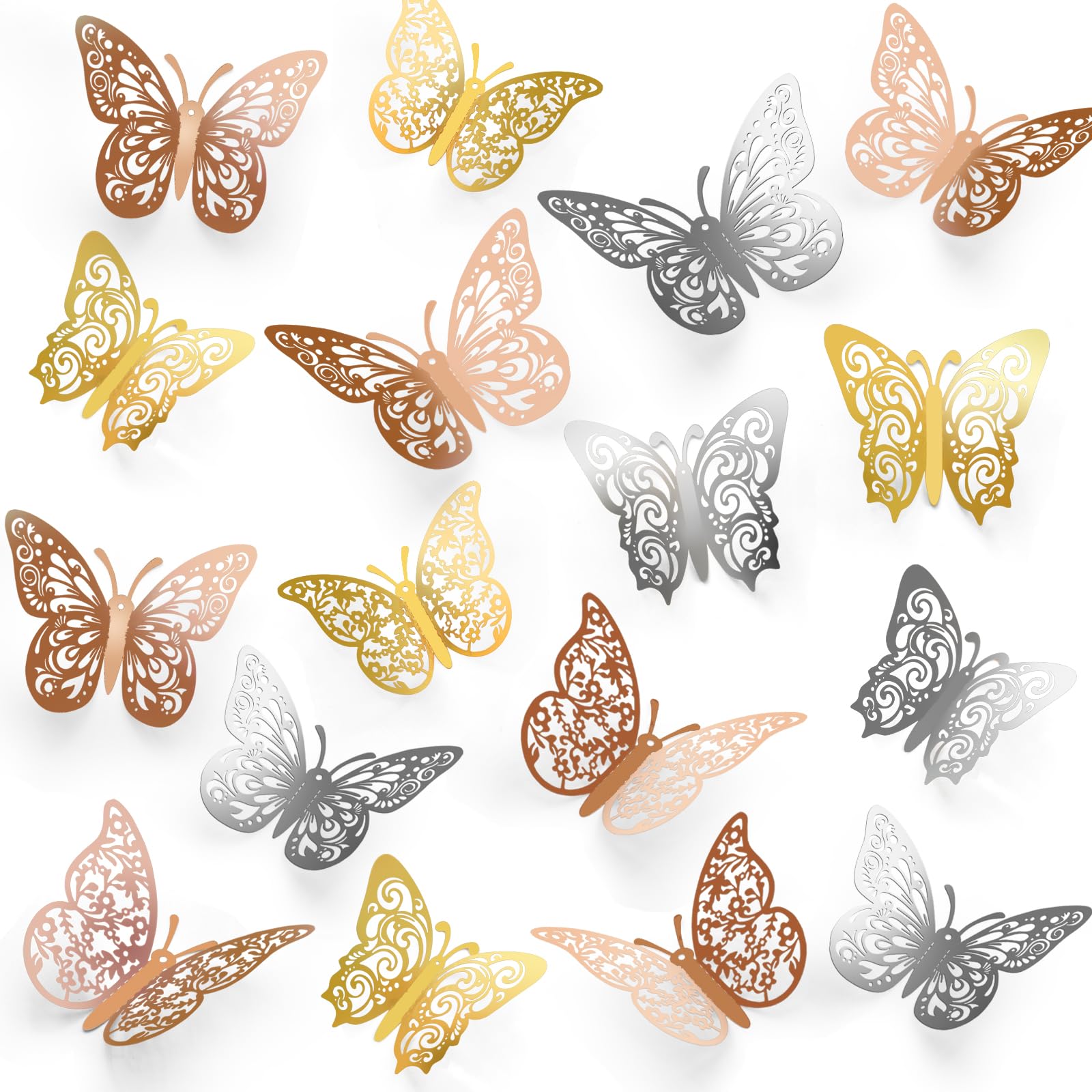 72 Pcs 3D Butterfly Decorations - 3 Sizes & Styles (Rose Gold, Gold, Silver) for Wall, Party, Birthday, Crafts & Cake Decorating | DIY Home & Event Decoration