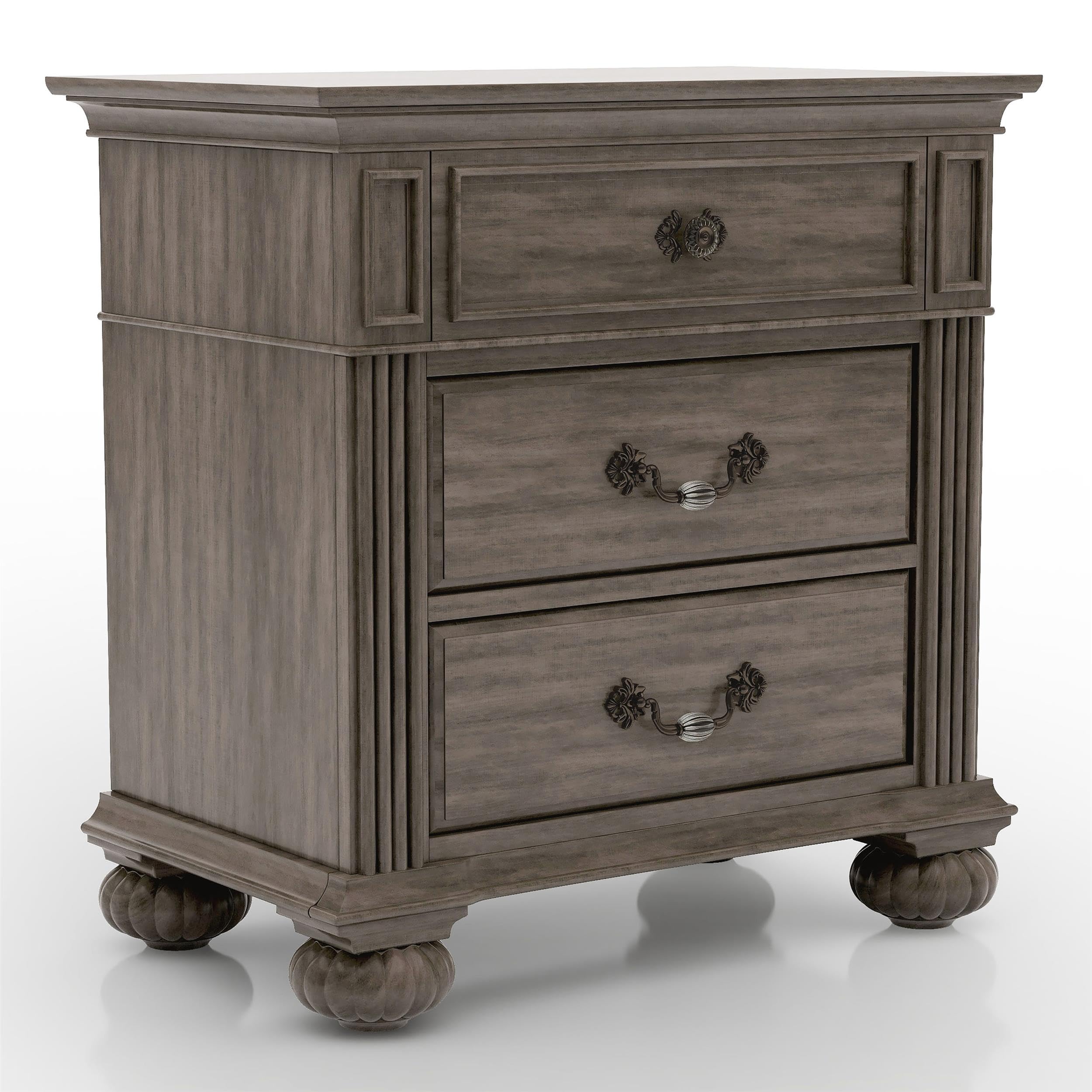 Furniture of America Damos Solid Wood 3-Drawer Nightstand in Gray - Modern Bedside Table for Bedroom, Living Room & Guest Room Storage