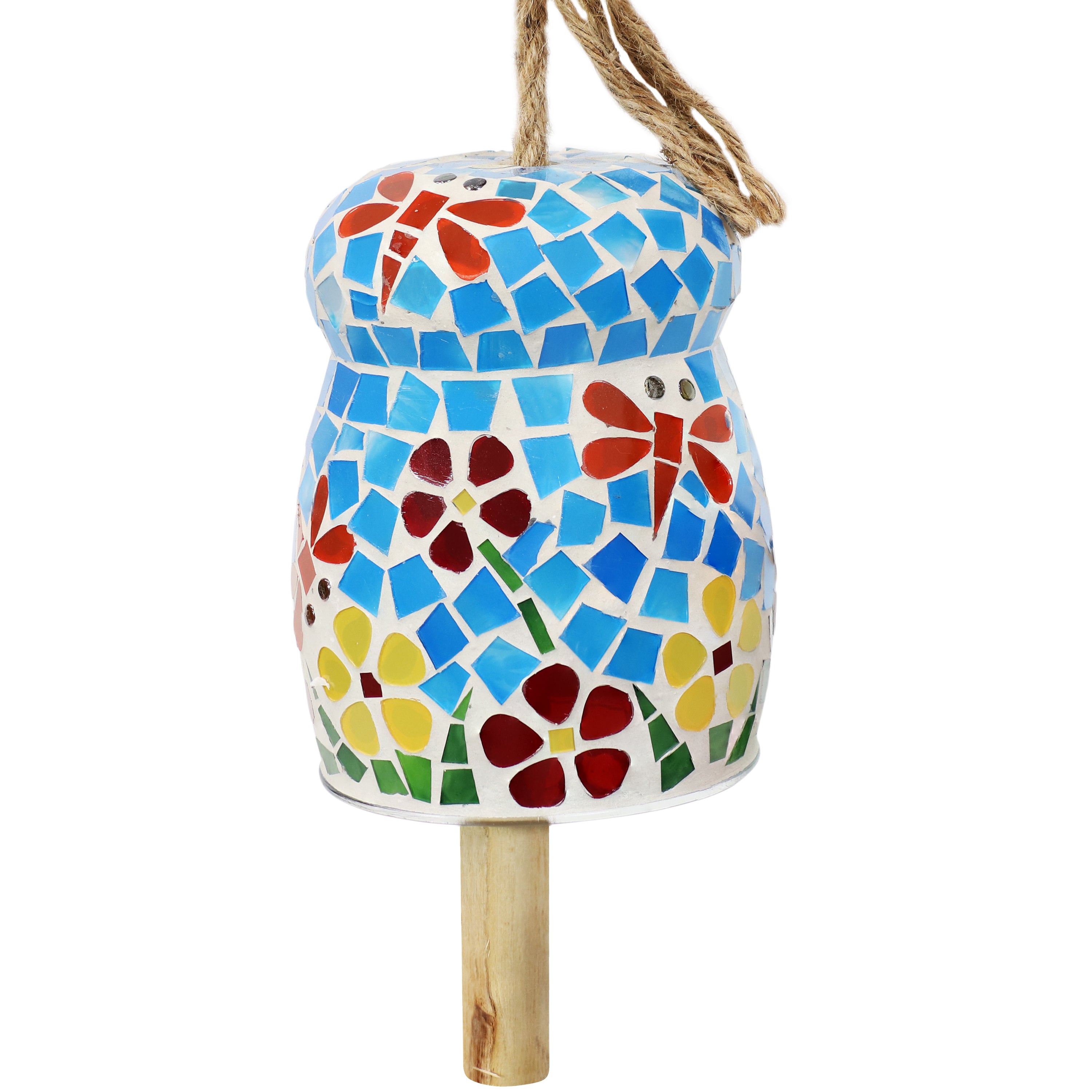 Sunnydaze Spring Flowers Mosaic Glass Wind Chime Bell - Outdoor Garden Decor for Patio, Porch & Backyard
