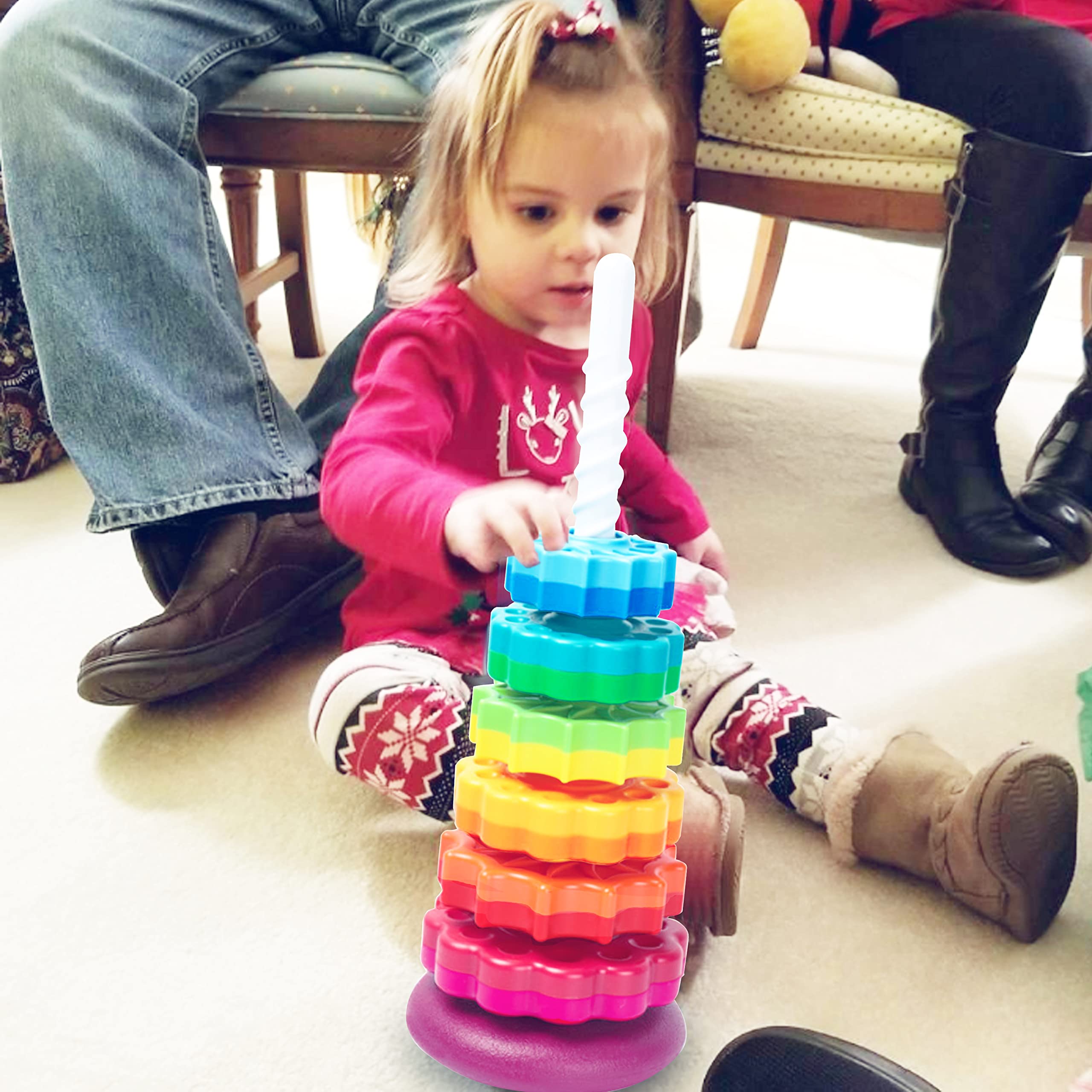 Rainbow Spinning Stacking Toy for Babies & Toddlers - Educational Learning Toy for Focus, Dexterity & Brain Development - Montessori Interactive Baby Stacking Rings - Perfect for Playtime, Early Childhood Development & Sensory Play