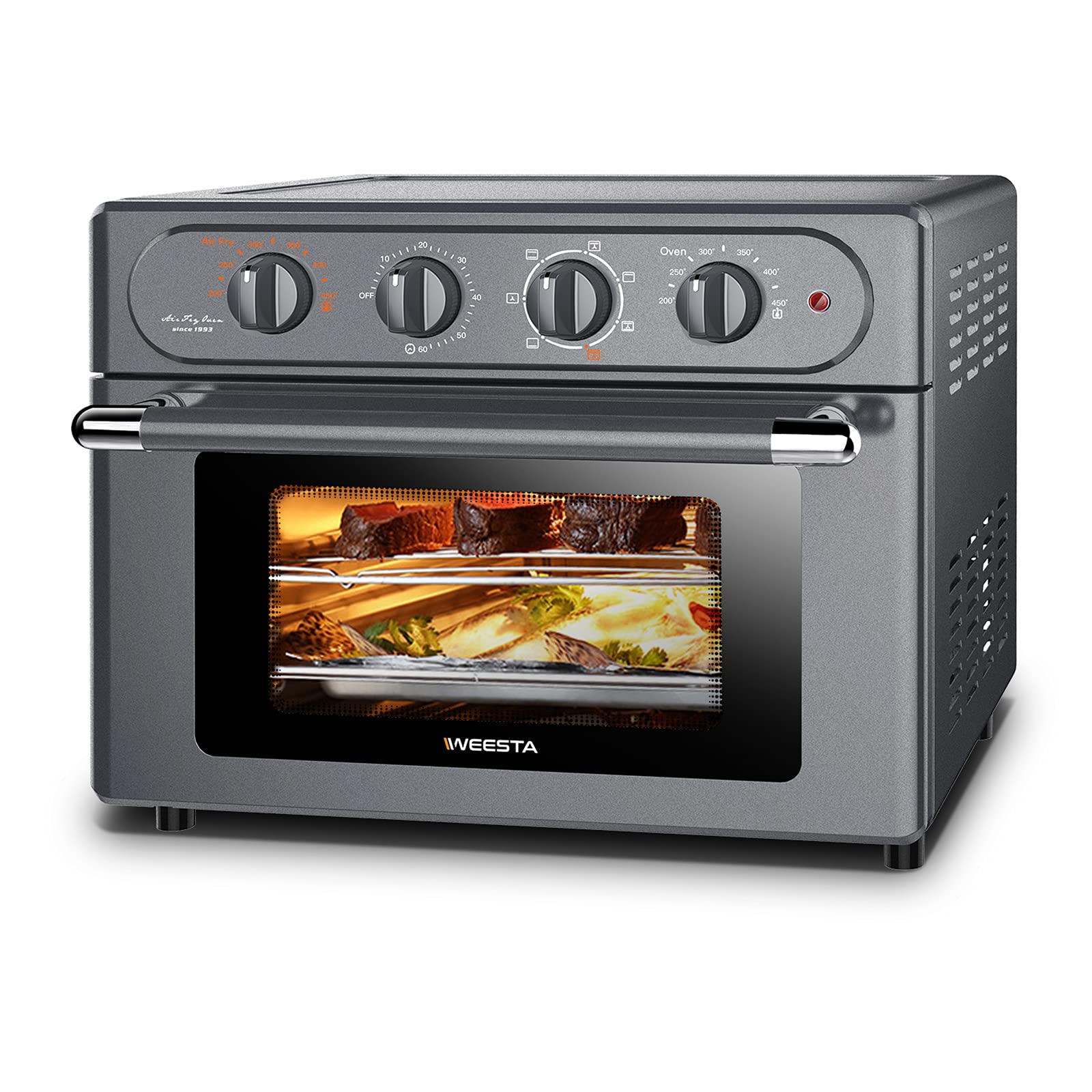 24 Quart Air Fryer Toaster Oven - 7-in-1 Countertop Convection Oven with Air Fry, Roast, Toast, Broil & Bake Functions | Perfect for Cooking Chicken, Steak, Pizza & More | Compact Kitchen Appliance for Small Spaces & Family Meals (Black)