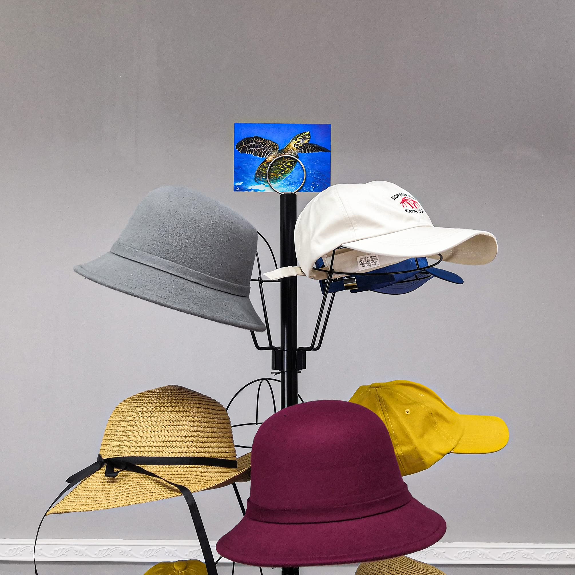 FixtureDisplays® 6-Tier 24 Hat Rotating Display Rack - Free Standing Metal Floor Organizer for Caps, Wigs & Hats (20