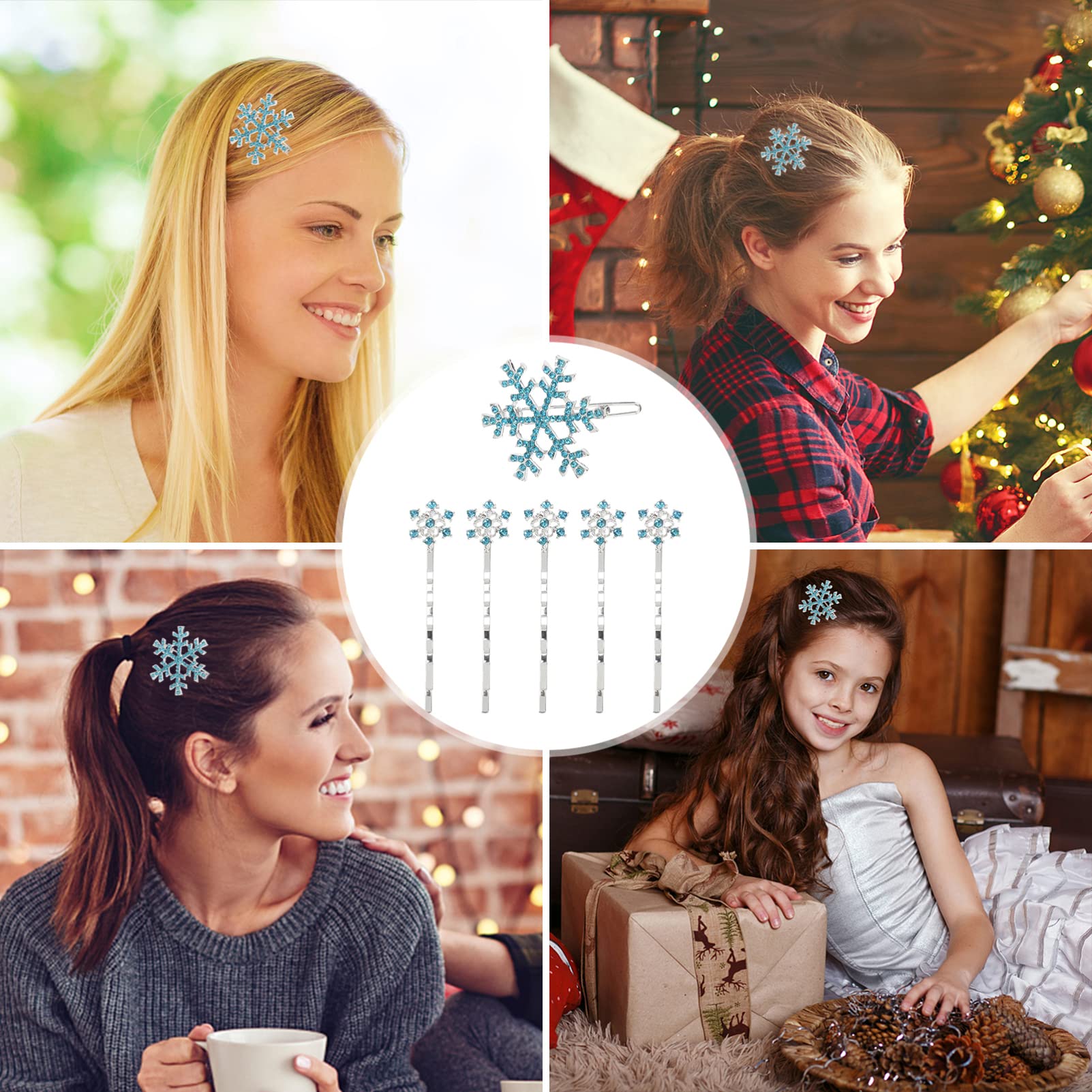 Snowflake Hair Clips for Girls - 6pcs Set of Winter-Themed Barrettes & Decorative Hair Accessories for Parties, Holidays & Everyday Wear