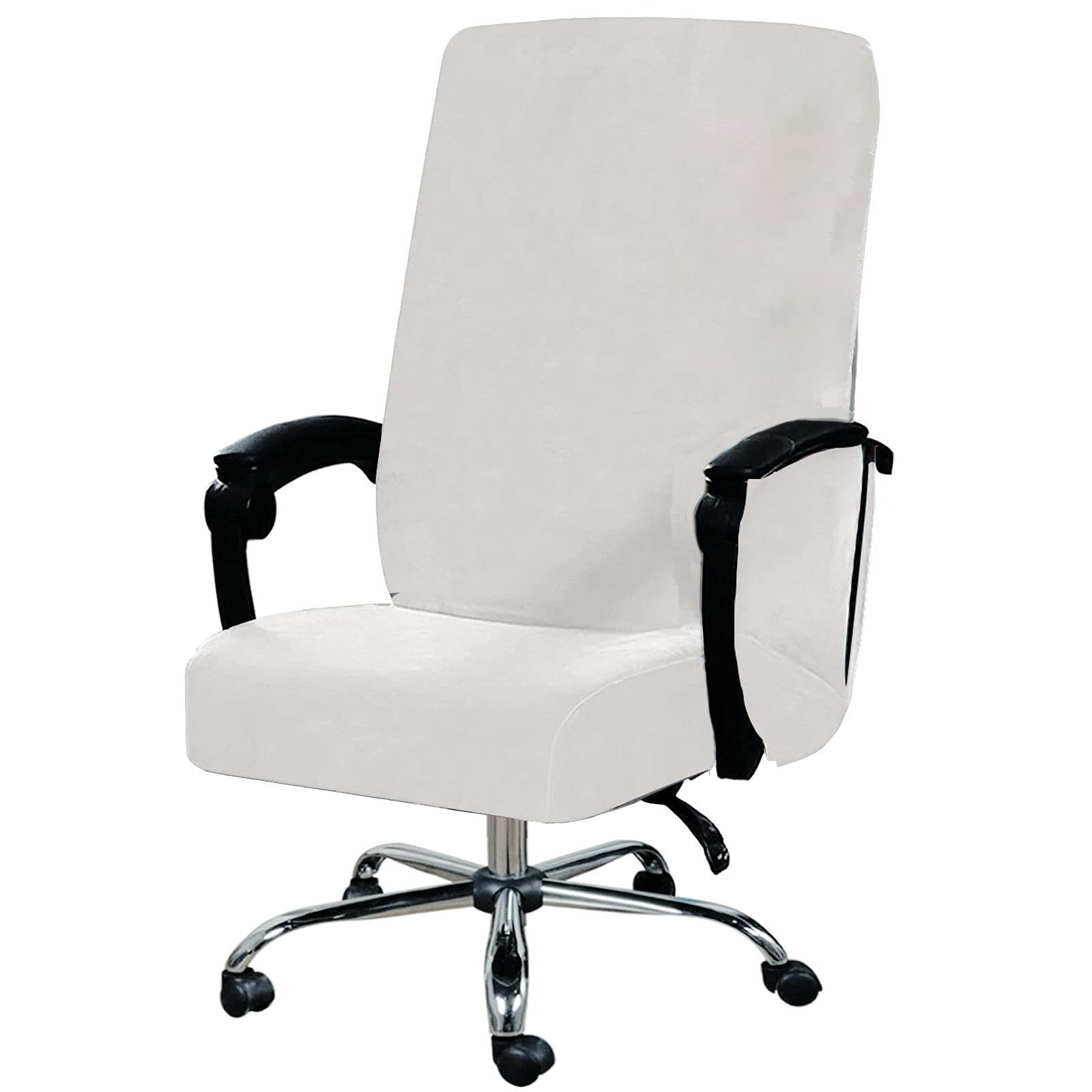 Premium Velvet Office Chair Cover - Soft Elastic Non-Slip Modern Removable Swivel Chair Cover for Computer Desk & Boss Chairs (White, Large Size) - Perfect for Home Office, Gaming Setup & Conference Rooms
