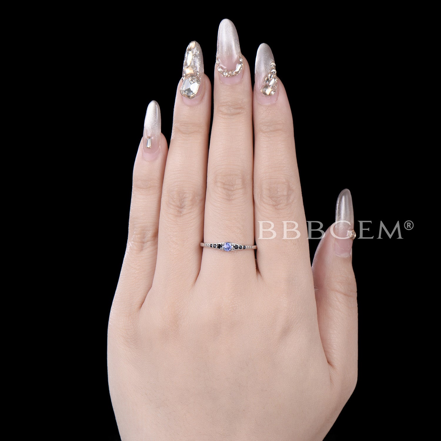 Natural Tanzanite & Black Spinel Diamond Reversed Tapered Silver Ring - Elegant Stackable Jewelry for Women, Perfect for Everyday Wear, Date Nights & Special Occasions