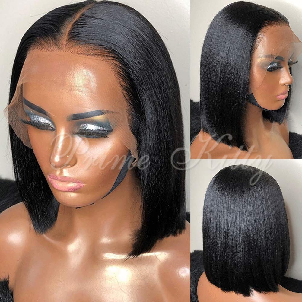 9A Brazilian Virgin Human Hair Wigs for Black Women - Glueless Lace Front Wig with Baby Hair, Pre-Plucked Hairline, Small Cap, 130% Density, Short Bob Style (8