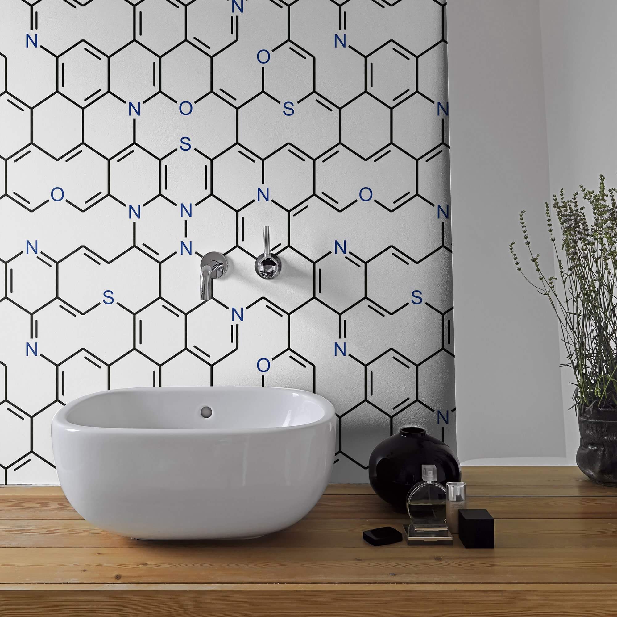 White and Black Chemistry Themed Peel and Stick Removable Wallpaper - Self-Adhesive Decorative Wall Covering for Home, Office, or Classroom Decor