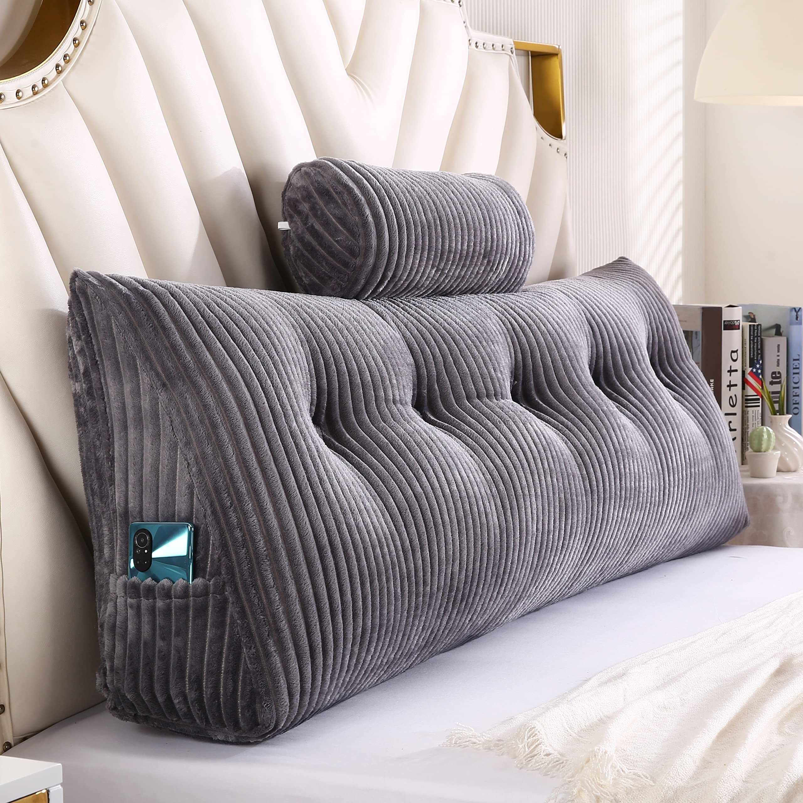 Wedge Headboard Pillows & Bolster Pillow Set - Queen Size 59x8x20 Inches - Bed Wedge Pillow for Headboard Support, Reading in Bed, Backrest & Sitting Comfort - Perfect for Relaxing, Watching TV & Post-Surgery Recovery