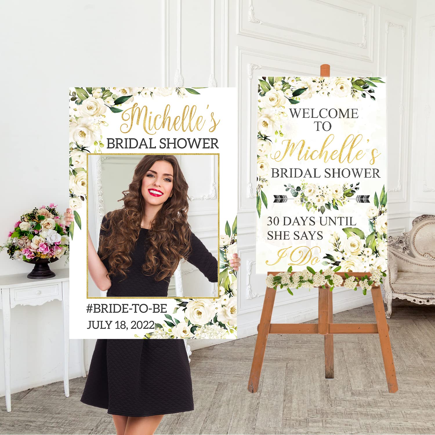 Boho Bridal Shower Welcome Sign Bundle - Personalized Wedding Sign & Frame Set - Custom Bridal Party Decor for Shower, Reception & Photo Backdrop