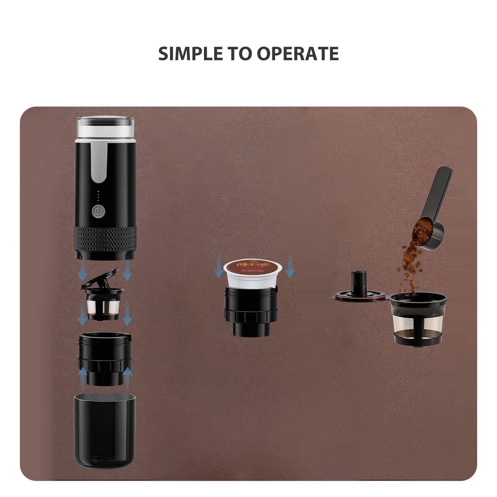AUNMAS Portable Handheld Manual Coffee Maker - Compact Travel & Car Espresso Machine for Camping, Hiking, Office - Compatible with K-Cup Pods | Perfect for Outdoor Adventures & Daily Commutes