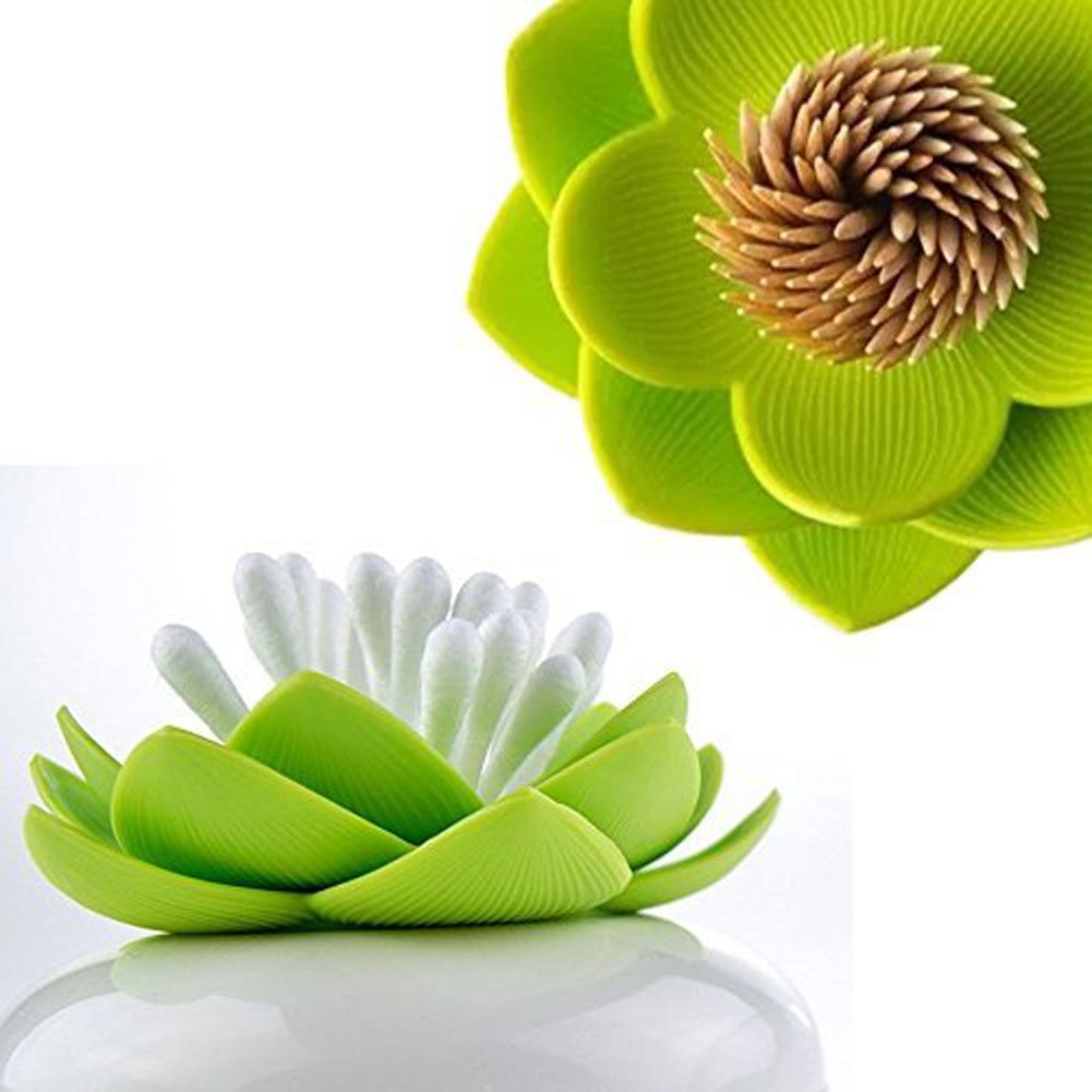 3-Piece Lotus Cotton Swab Holder Set with Clear Dustproof Lid - Q-Tips, Toothpicks & Makeup Brush Organizer (Green, Pink, White) - Perfect for Bathroom Counter, Vanity & Travel Storage