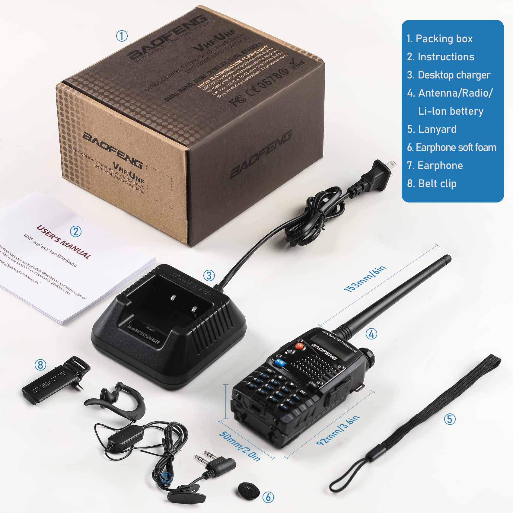 BAOFENG 2024 Long Range Walkie Talkies - 8W Dual Band Two Way Radio with 2100mAh Rechargeable Battery, 144-148/420-450MHz Frequency Range - Perfect for Outdoor Adventures, Hiking, Camping and Emergency Communication (Single Pack)