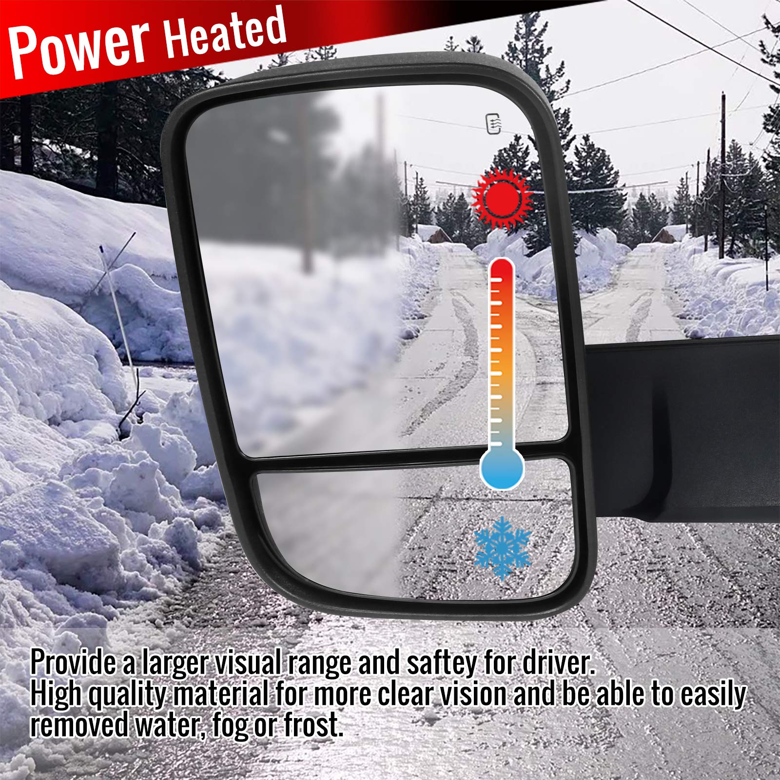 2002-2008 Dodge Ram Power Heated Flip-Up Towing Mirrors with LED Turn Signal - Compatible with Dodge Ram 1500/2500/3500 - Perfect for Towing, Camping & Off-Road Adventures