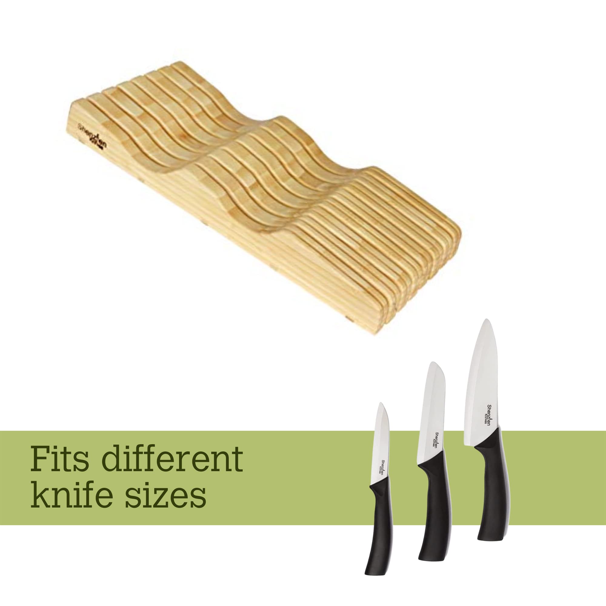 Large Bamboo Knife Block - 15 Slot Drawer Organizer for Kitchen Knives Storage