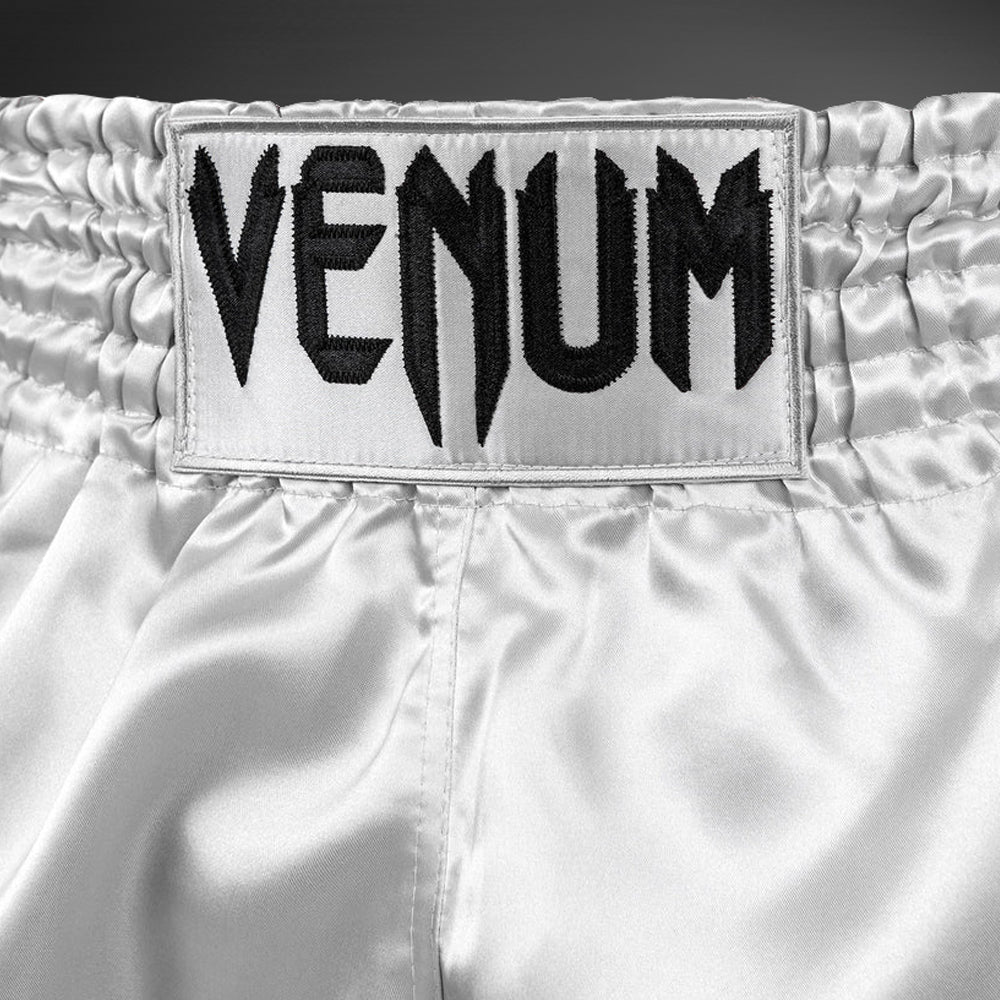 Venum Classic Muay Thai Shorts for Men - Breathable MMA Training Shorts with Elastic Waistband | Silver/Black | Perfect for Muay Thai, Kickboxing, MMA & Gym Workouts