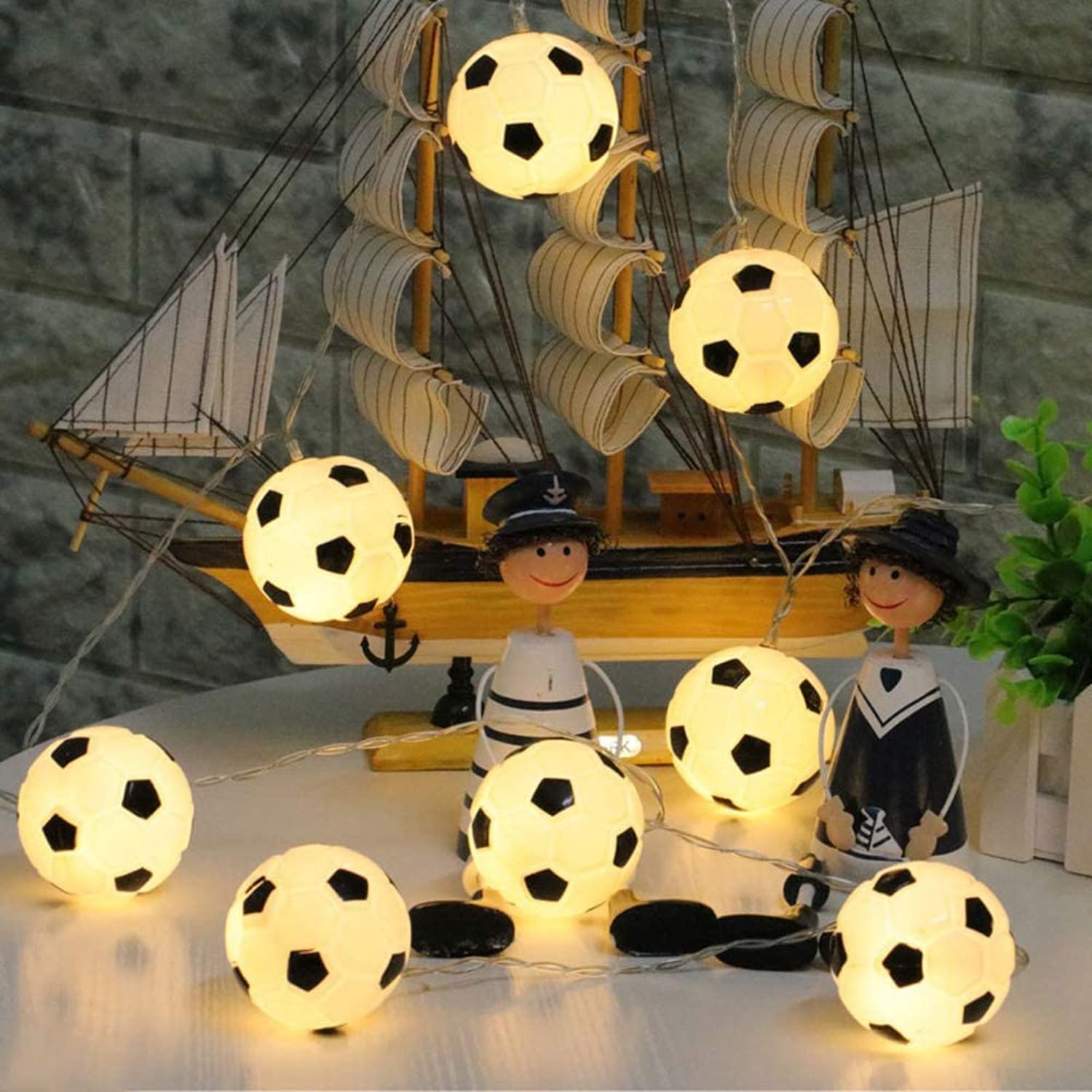 Soccer Ball String Lights - 10 LED Battery Fairy Lights for Kids' Room Decor | Birthday Christmas Party Gift