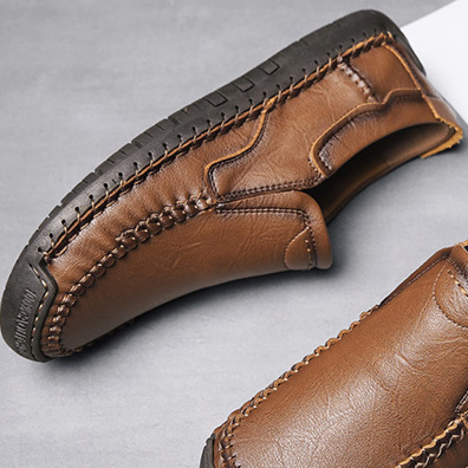 Hoxekle Men's Handmade Leather Loafers - Comfortable Slip-On Casual Shoes for Walking, Office & Outdoor Wear - PU Leather Flat Loafers for Men's Fashion & Leisure