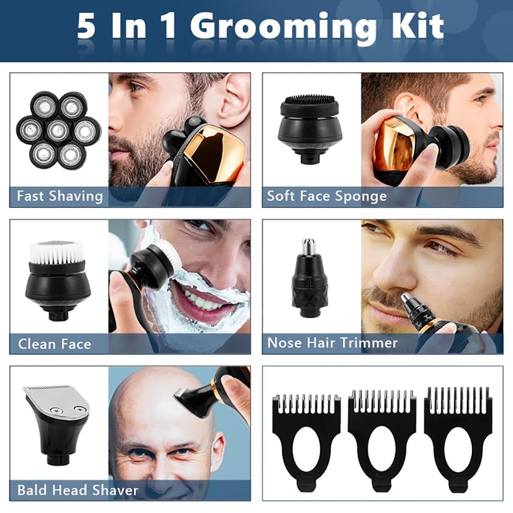 5-in-1 Electric Head Shaver for Men - Waterproof Bald Head Trimmer with LED Display, Wet/Dry Shaving for Smooth Results | Perfect for Travel, Gym & Daily Grooming Routine