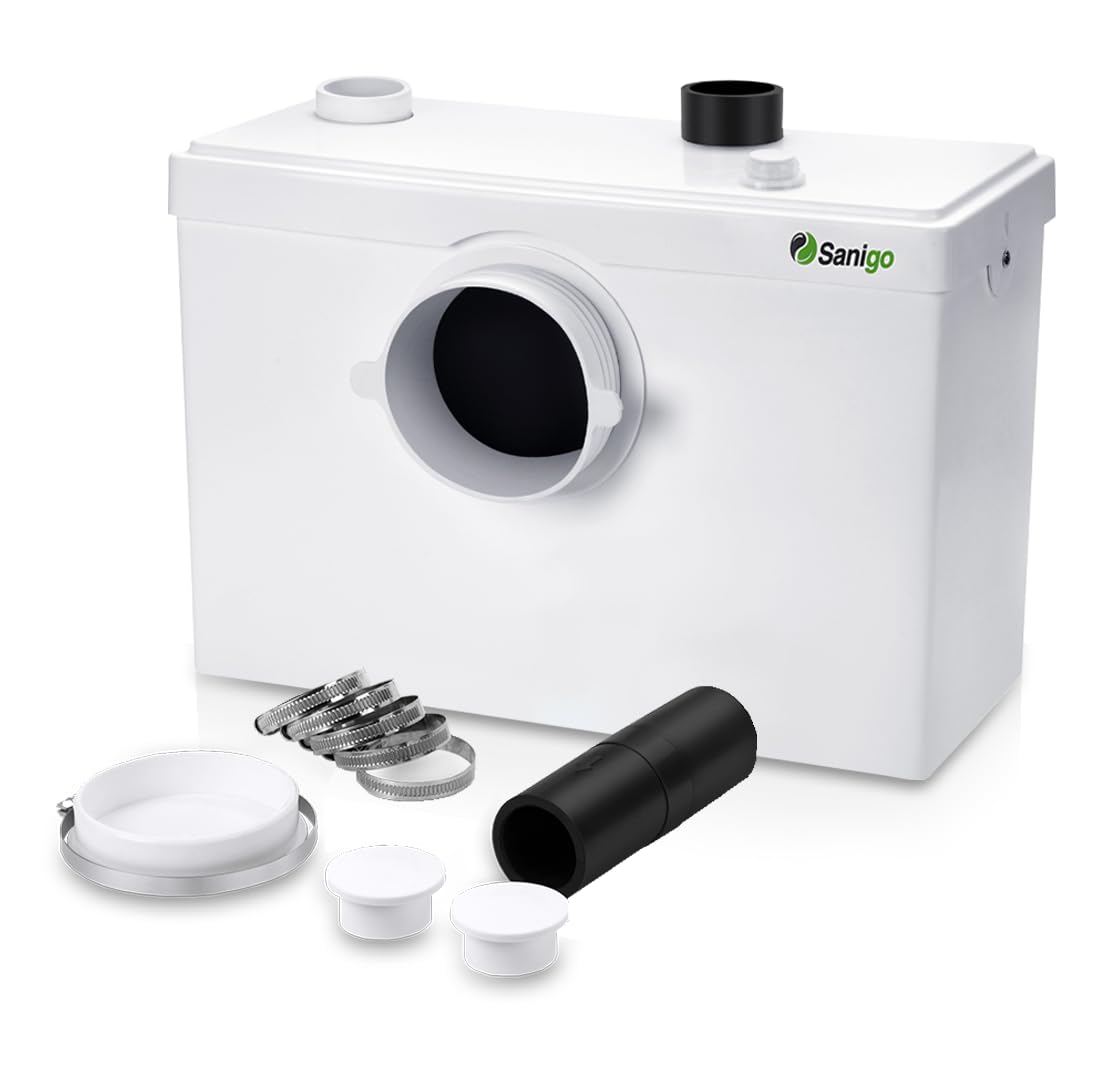 SANI600 Automatic Sanitary Grinder Pump - 600W Quiet Waste Water Disposal System with 3/1 Inlets for Toilet & Sink | Perfect for Basement, RV & Small Bathroom Plumbing Solutions
