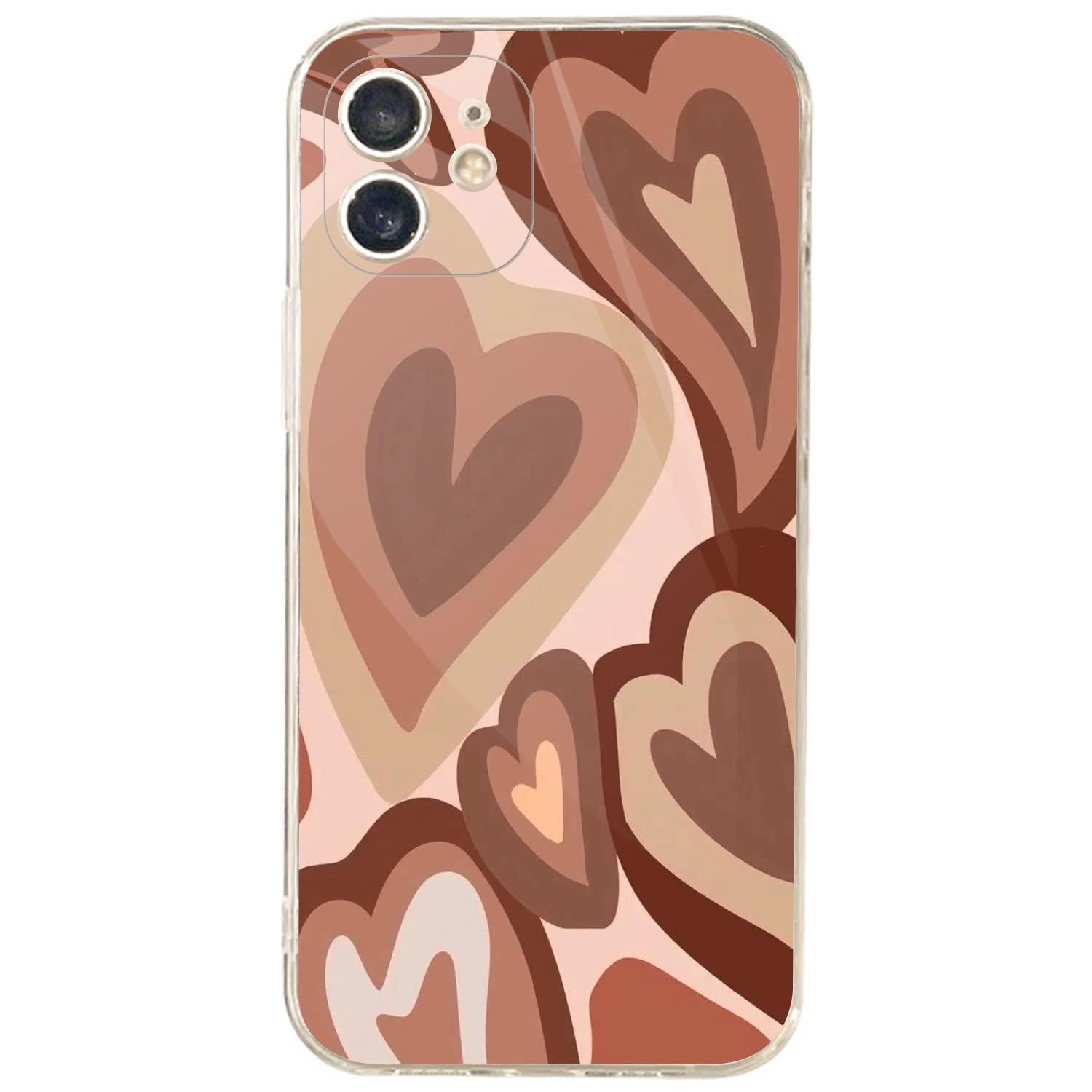 Brown Heart iPhone 12 Case - Cute Shockproof Protective Cover for Women & Girls | Aesthetic Phone Case for Everyday Use, Travel & Gifting