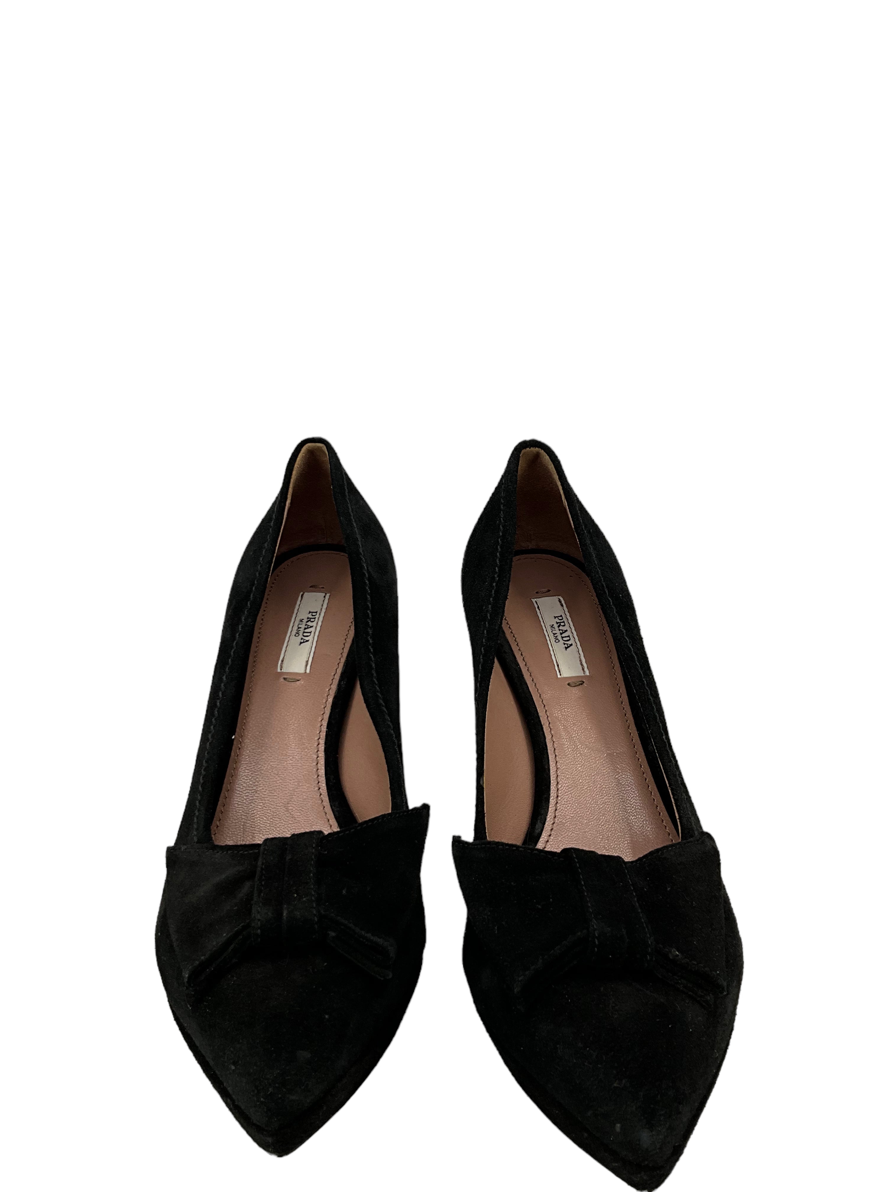 Prada Black Suede Platform Pumps with Bow - Women's Size 8.5 US | Luxury High Heel Dress Shoes for Weddings, Parties & Formal Events