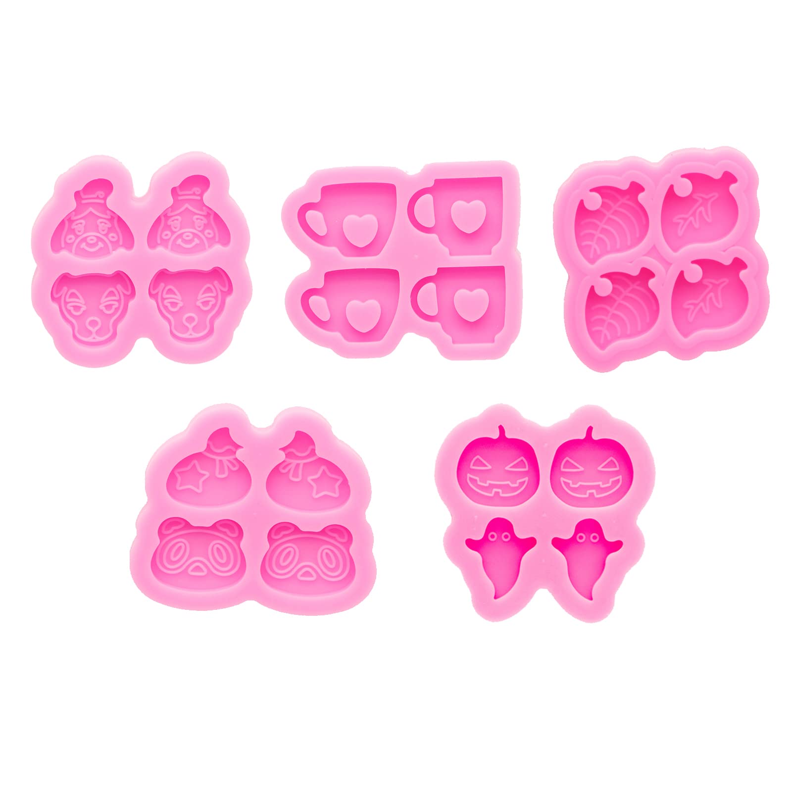 5Pcs Silicone Earring Molds for Jewelry Making - DIY Resin Ear Stud Molds, Pumpkin Ghost Leaf Cup Dog Design - Epoxy Resin Casting Molds for Fashion Jewelry Crafts - Perfect for Halloween, Christmas Gifts & Handmade Accessories