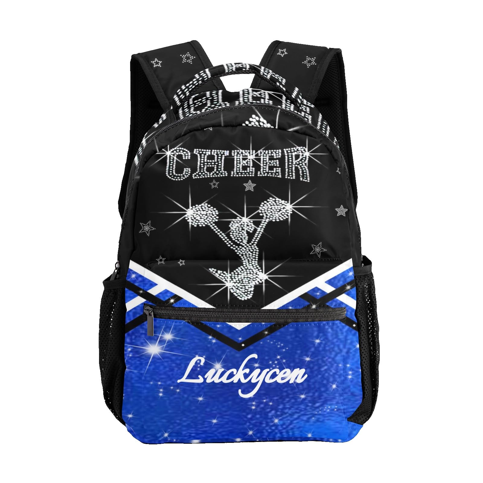 Custom Cheerleading Backpack for Girls - Personalized Name Cheer Bag with Adjustable Straps | Perfect for School, Gym & Cheer Practice (Blue & Black)