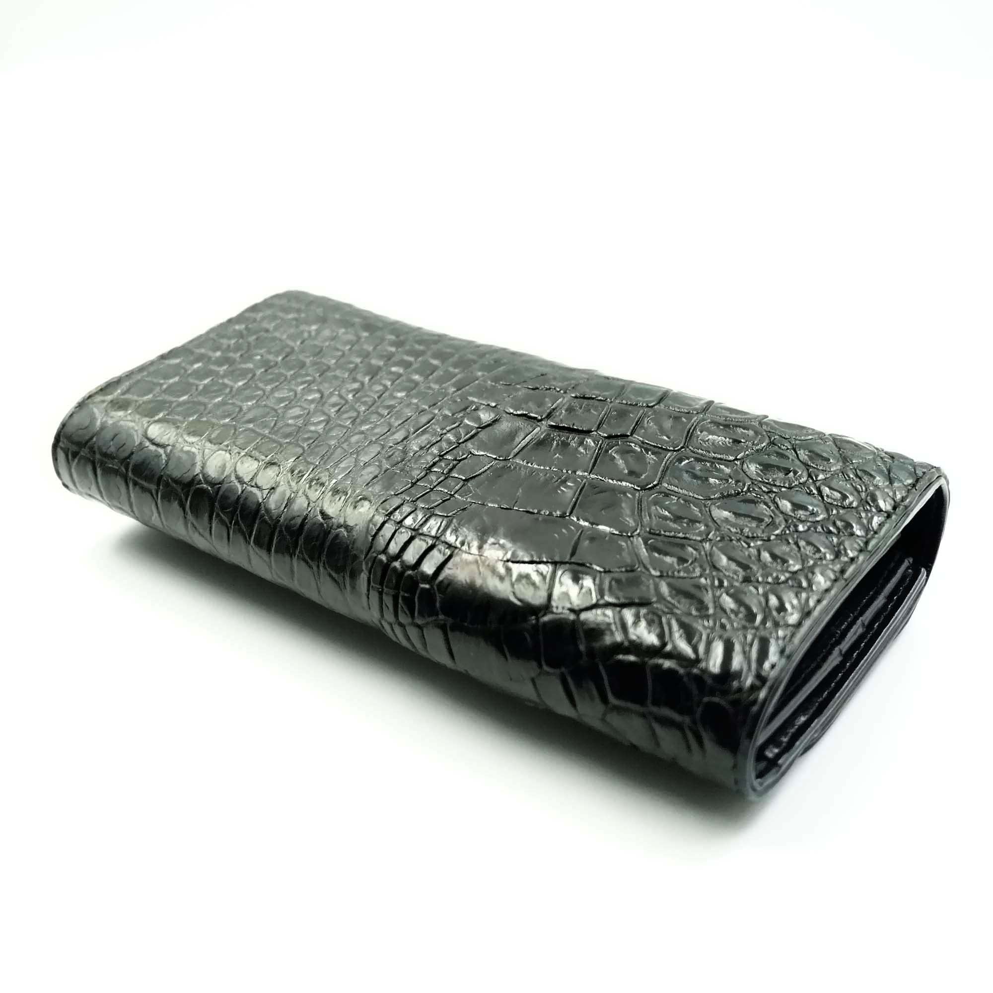 Stylish Black Crocodile Leather Women's Tri-Fold Wallet with Backbone Design - Perfect for Evening Parties, Business Meetings & Everyday Use