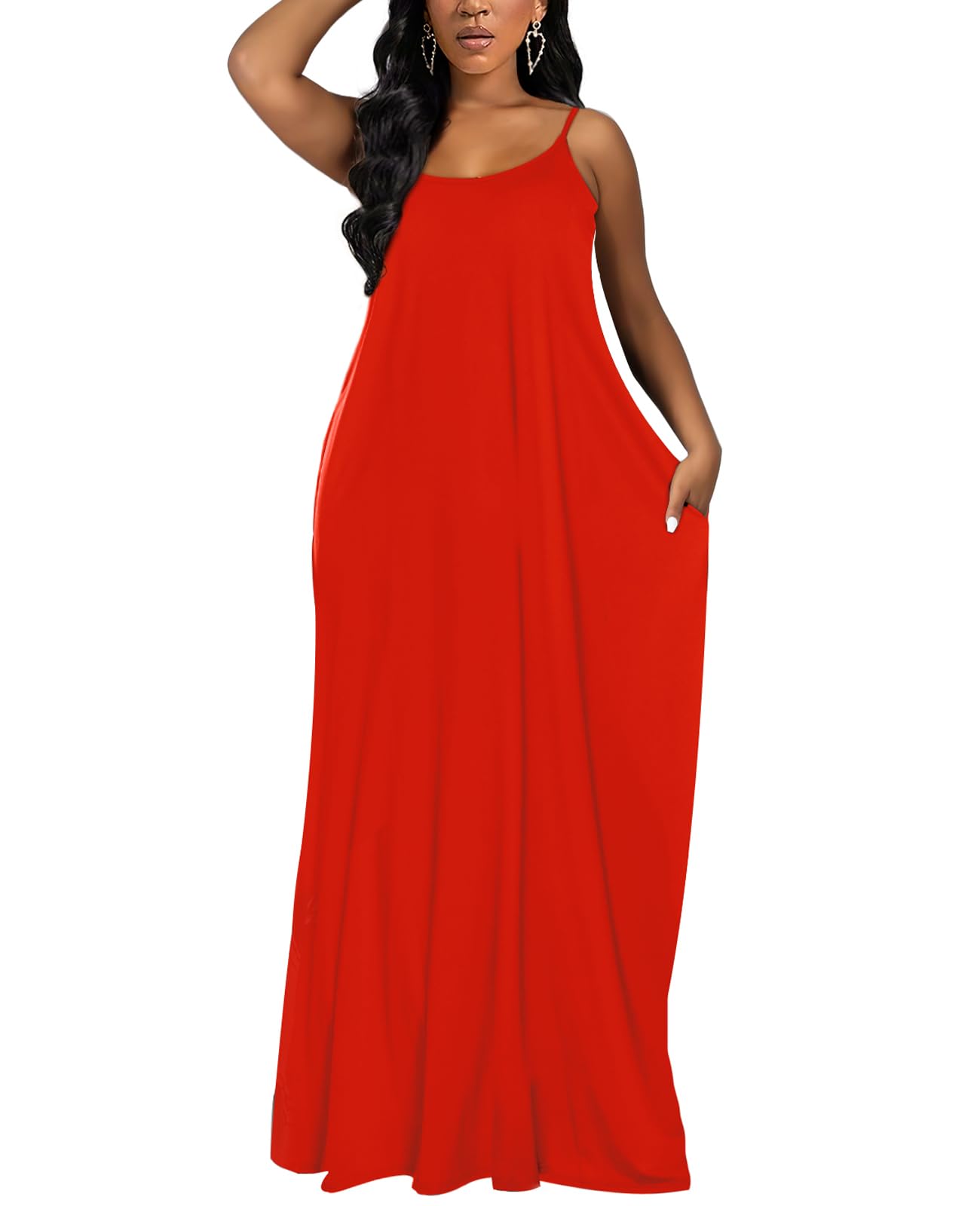 OFEEFAN Women's Summer Maxi Dress - Flowy Spaghetti Strap Sundress with Pockets | Beach Cover Up, Vacation Outfit, Casual Day Dress
