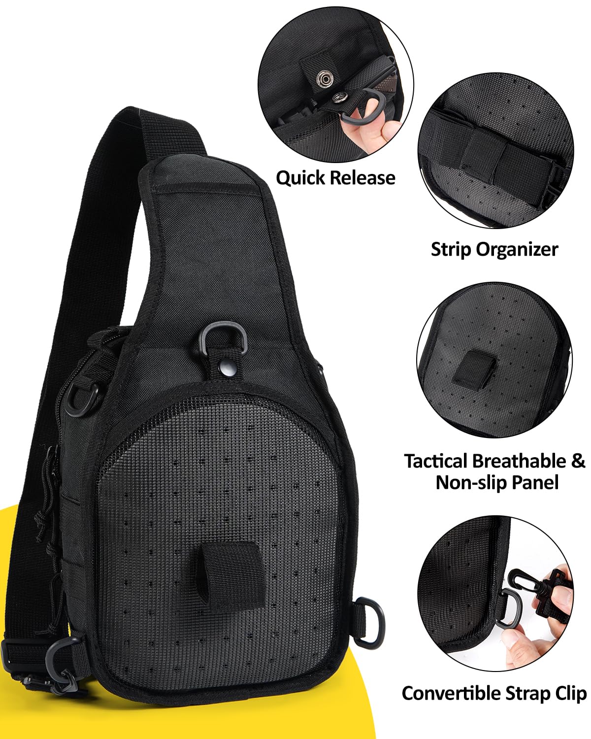 Tactical Sling Bag for Men - Military Crossbody Chest Pack - Durable EDC Shoulder Backpack for Hunting, Hiking, Fishing, Camping & Outdoor Adventures - Perfect for Travel, Cycling & Range Gear (Black)
