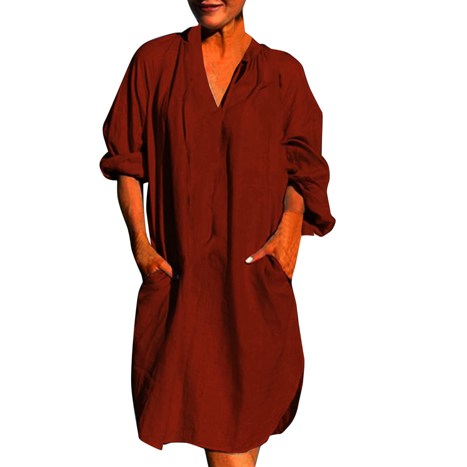 Stylish Hemlock Small Women's Summer Shirt Dress - Plus Size Short Sleeve V-Neck Casual Boutique Dress for Women | Perfect for Beach Outings, Date Nights & Summer Vacations