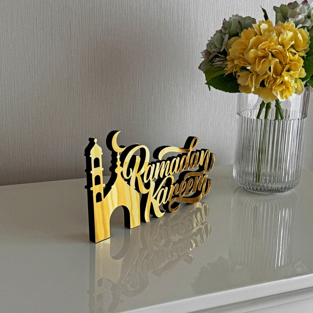 Ramadan Kareem Tabletop Decor with Minaret - Islamic Home Decoration for Ramadan & Eid - Perfect for Iftar Table, Living Room, and Gift Giving