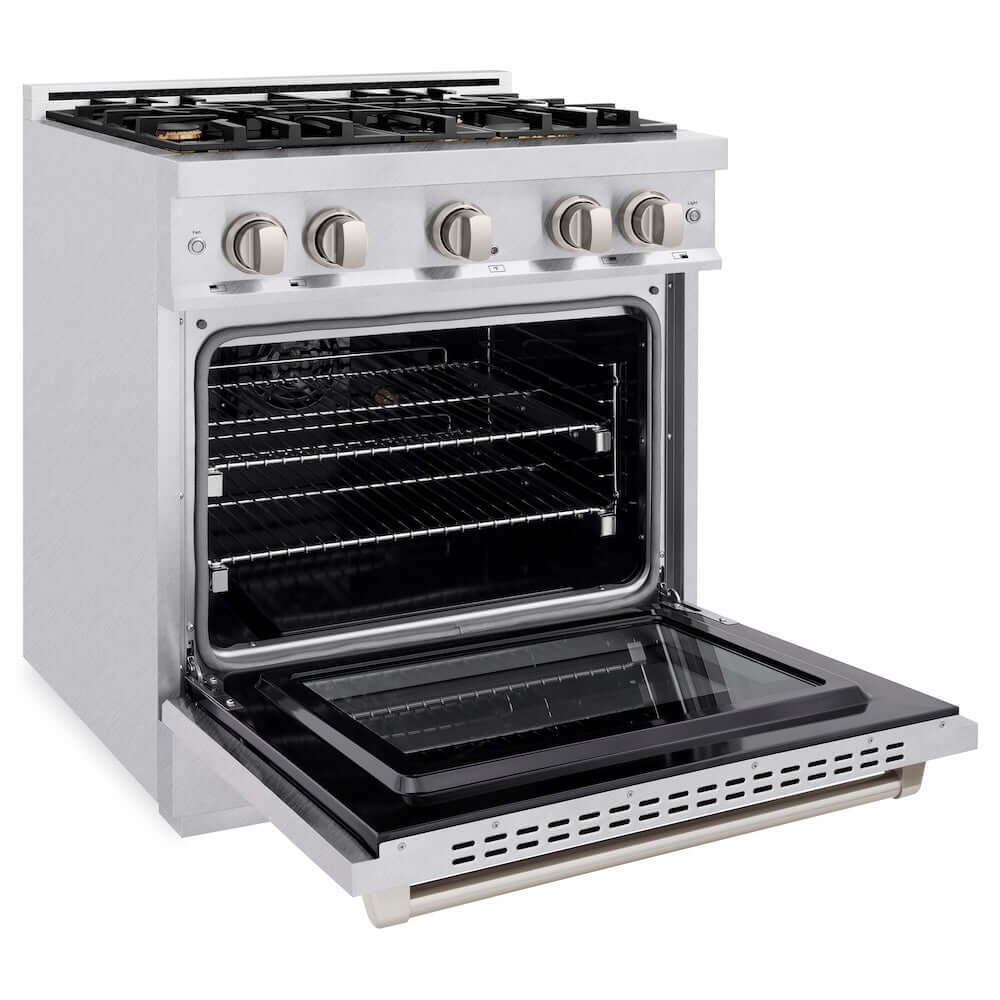ZLINE 30 Inch 4.2 Cu. Ft. Gas Range with Convection Oven - Satin Stainless Steel, 4 Brass Burners (HGRS BR 30) | Professional Kitchen Appliance for Home Chefs & Cooking Enthusiasts