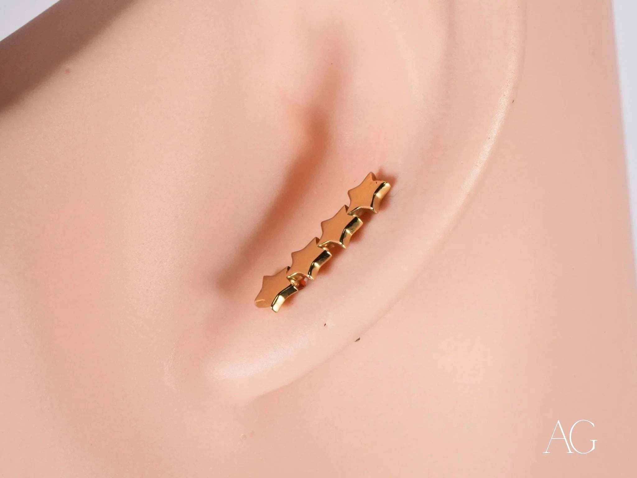 4 Stars Ear Climber Earrings for Women - Trendy Cartilage Hoop Earrings for Helix, Tragus & Lobe Piercing - Perfect for Parties, Weddings & Everyday Wear