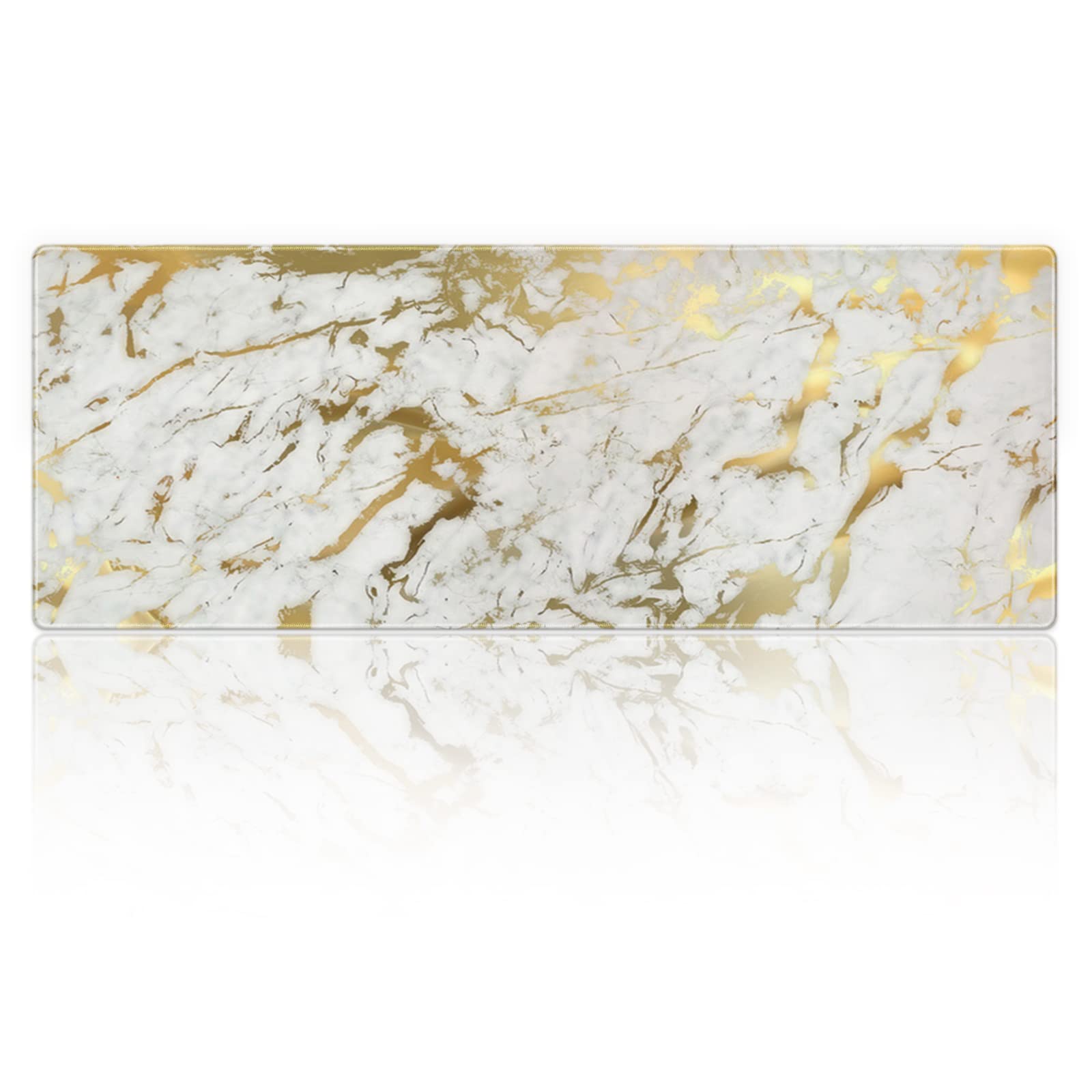 XXL Gaming Mouse Pad 31.5x11.8 Inches - Non-Slip Rubber Base & Stitched Edge Ergonomic Mouse Mat for PC, Laptop, Office & Gaming Setup (Gold Marble Design) - Perfect for Esports, Workstations & Home Office Desks