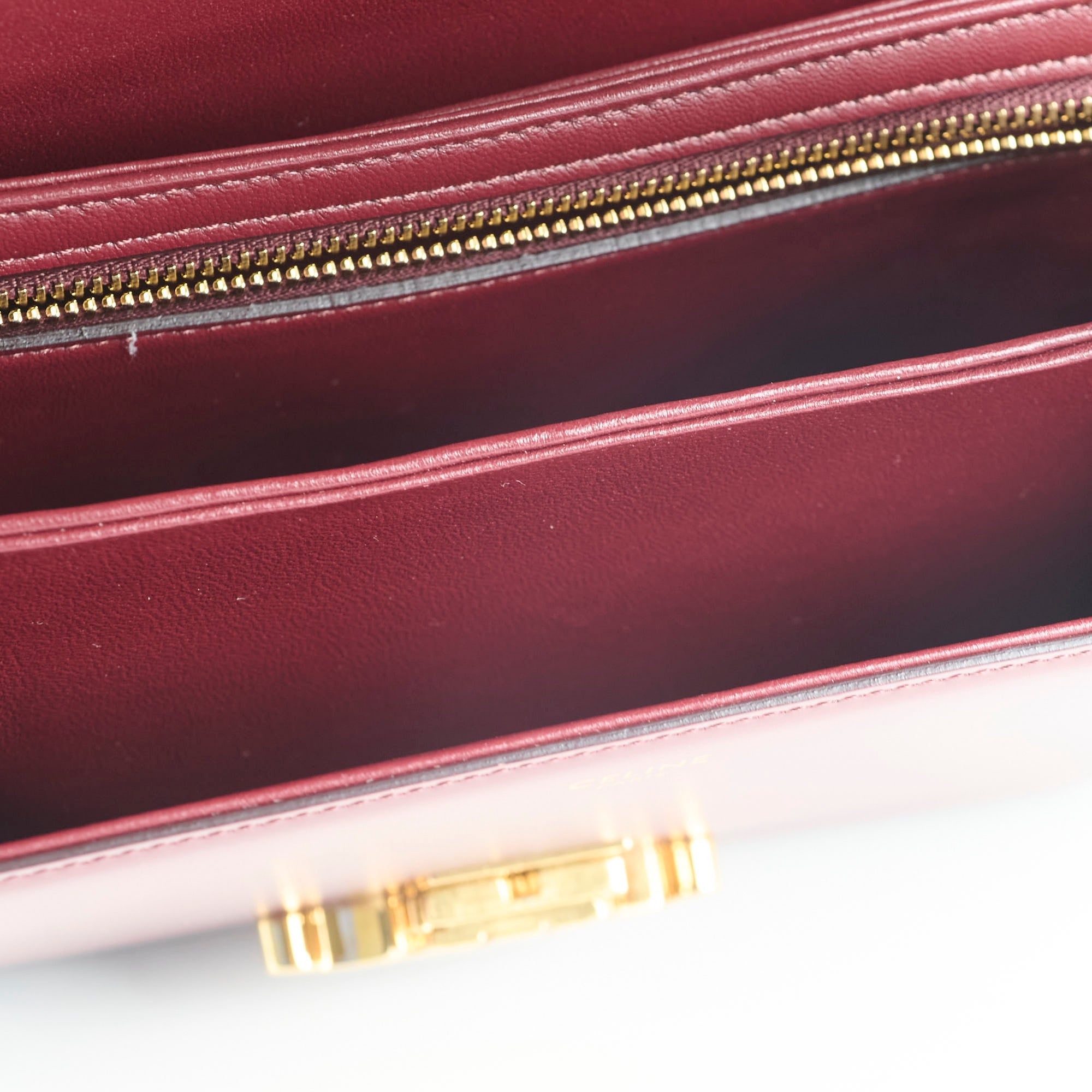 Celine Medium Triomphe Handbag in Shiny Burgundy Calfskin Leather - Perfect for Work, Travel & Evening Events