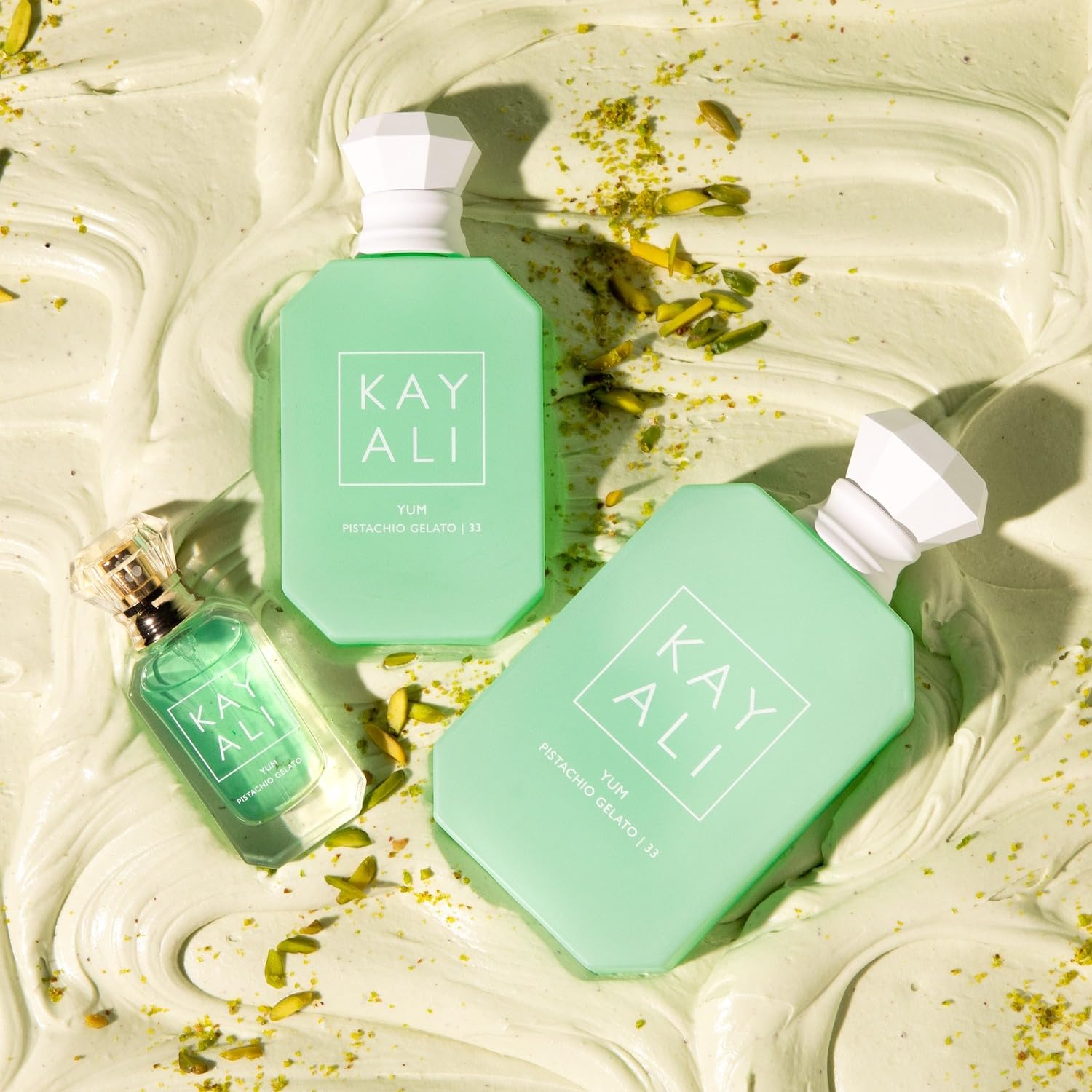 Huda Beauty KAYALI Yum Pistachio Gelato Eau de Parfum Intense Travel Size Spray 10ml | Sweet Gourmand Scent for Women | Perfect for Date Nights & Special Occasions