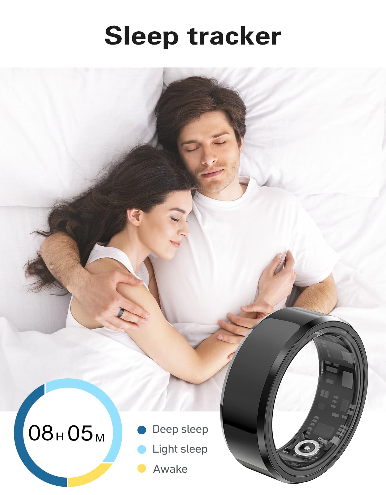 Smart Ring Fitness Tracker for Women & Men - Heart Rate Monitor, Blood Oxygen, Sleep & Step Tracker, IP68 Waterproof Activity Tracker - Perfect for Workouts, Running & Daily Health Monitoring (Black, 3 Pack)