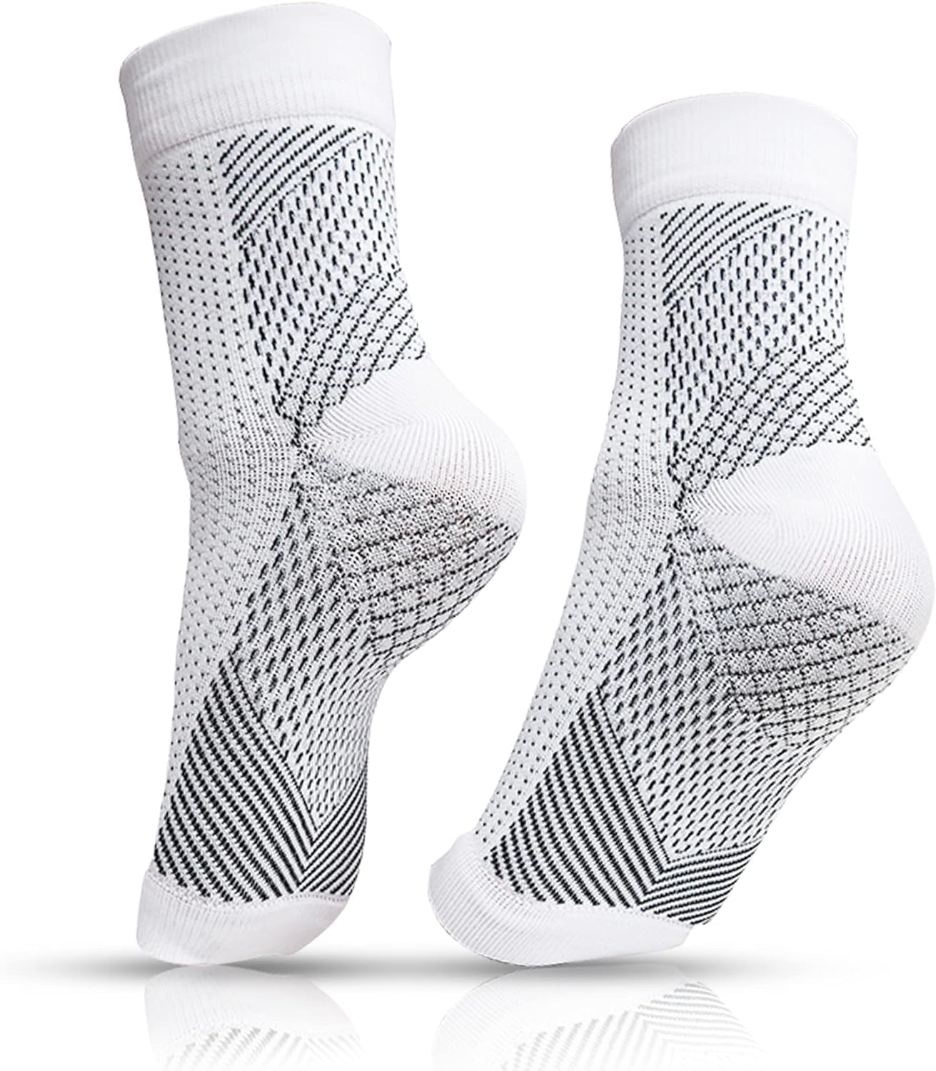 Royaloon Compression Socks for Women & Men - Nylon Zoropie Soothesocks with Ankle Support - Best for Neuropathy, Plantar Fasciitis & Pain Relief - Breathable White Medical Socks (Perfect for Work, Travel & Sports Recovery)